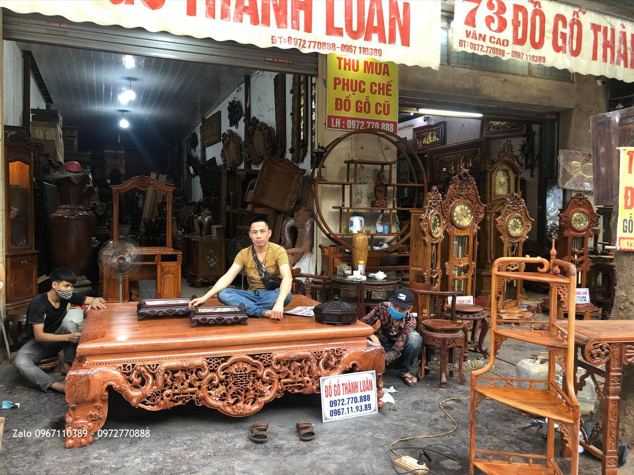 2 sập ngũ phúc Tùng Lộc gỗ hương đá Nam Phi