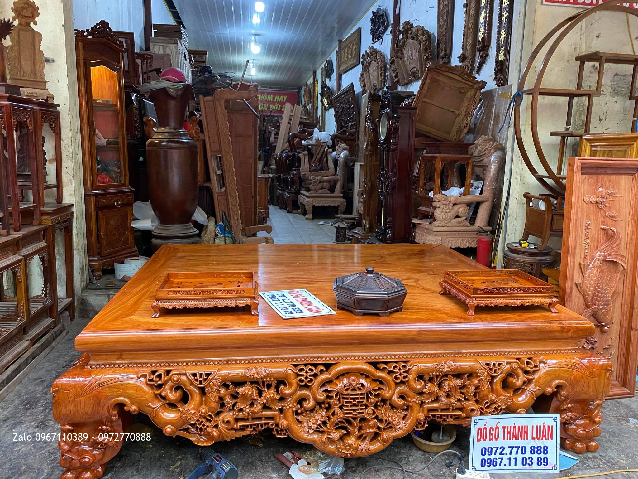 2 sập ngũ phúc Tùng Lộc gỗ hương đá Nam Phi,..