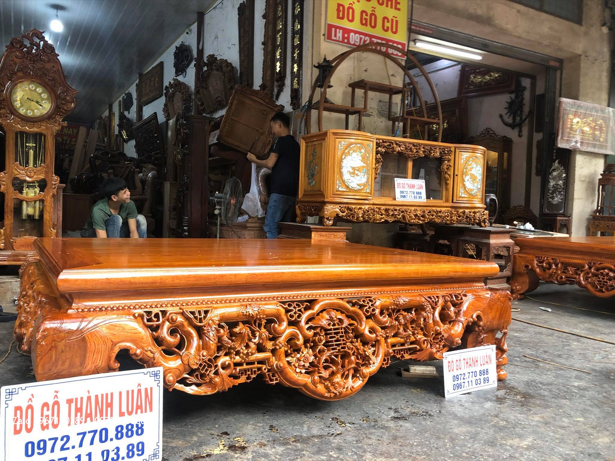 2 sập ngũ phúc Tùng Lộc gỗ hương đá Nam Phi.