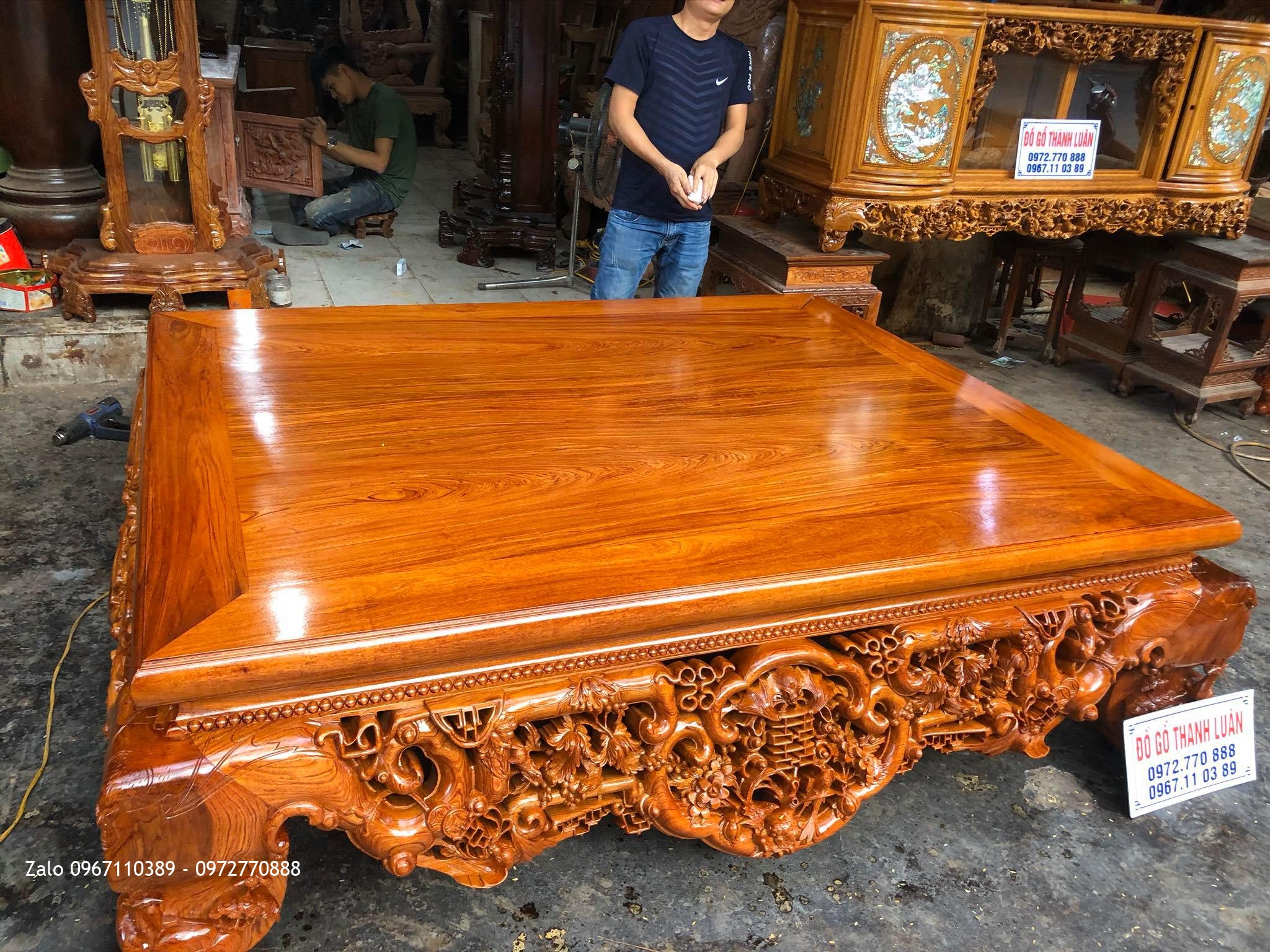 2 sập ngũ phúc Tùng Lộc gỗ hương đá Nam Phi.,