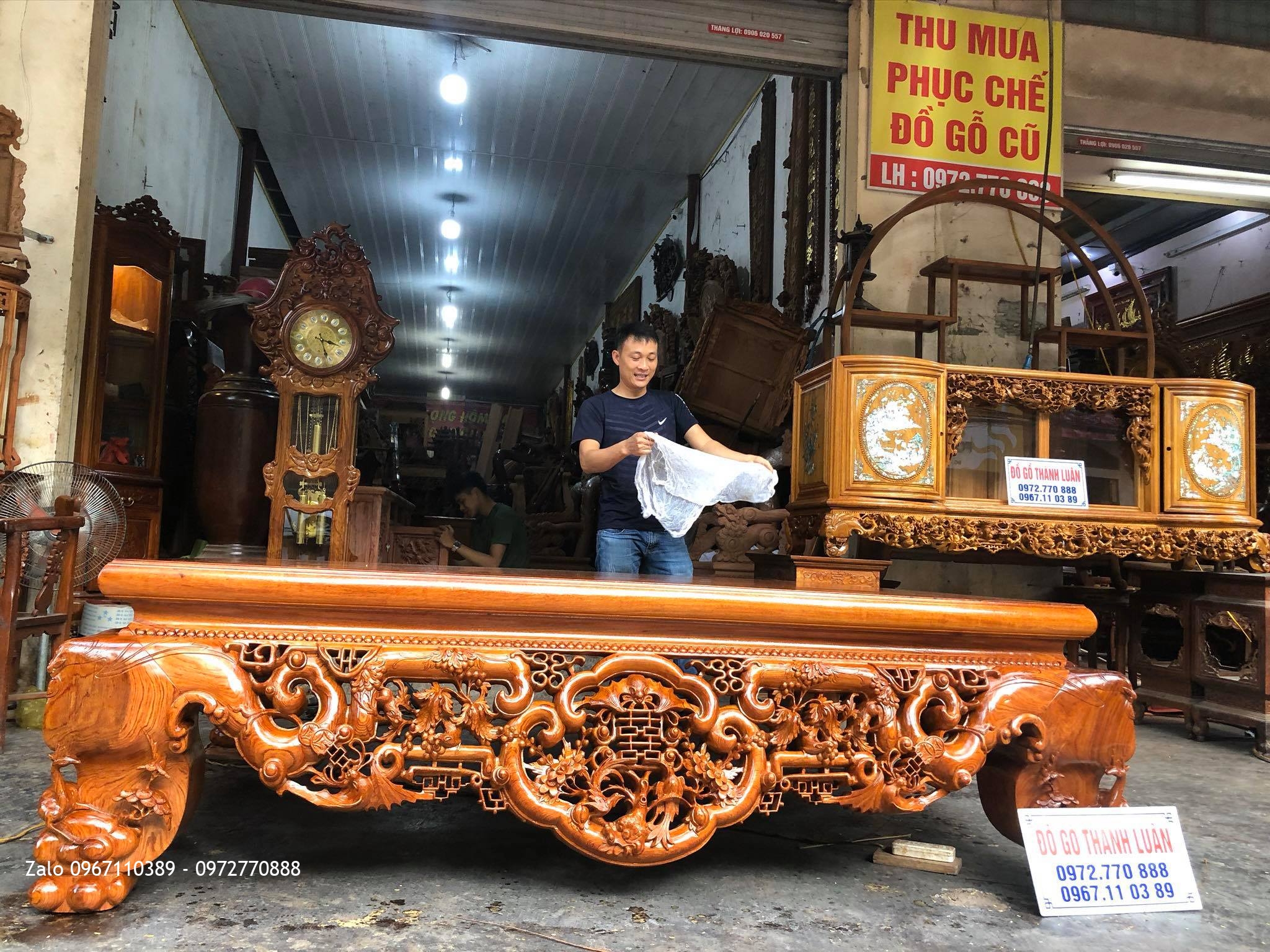 2 sập ngũ phúc Tùng Lộc gỗ hương đá Nam Phi.,