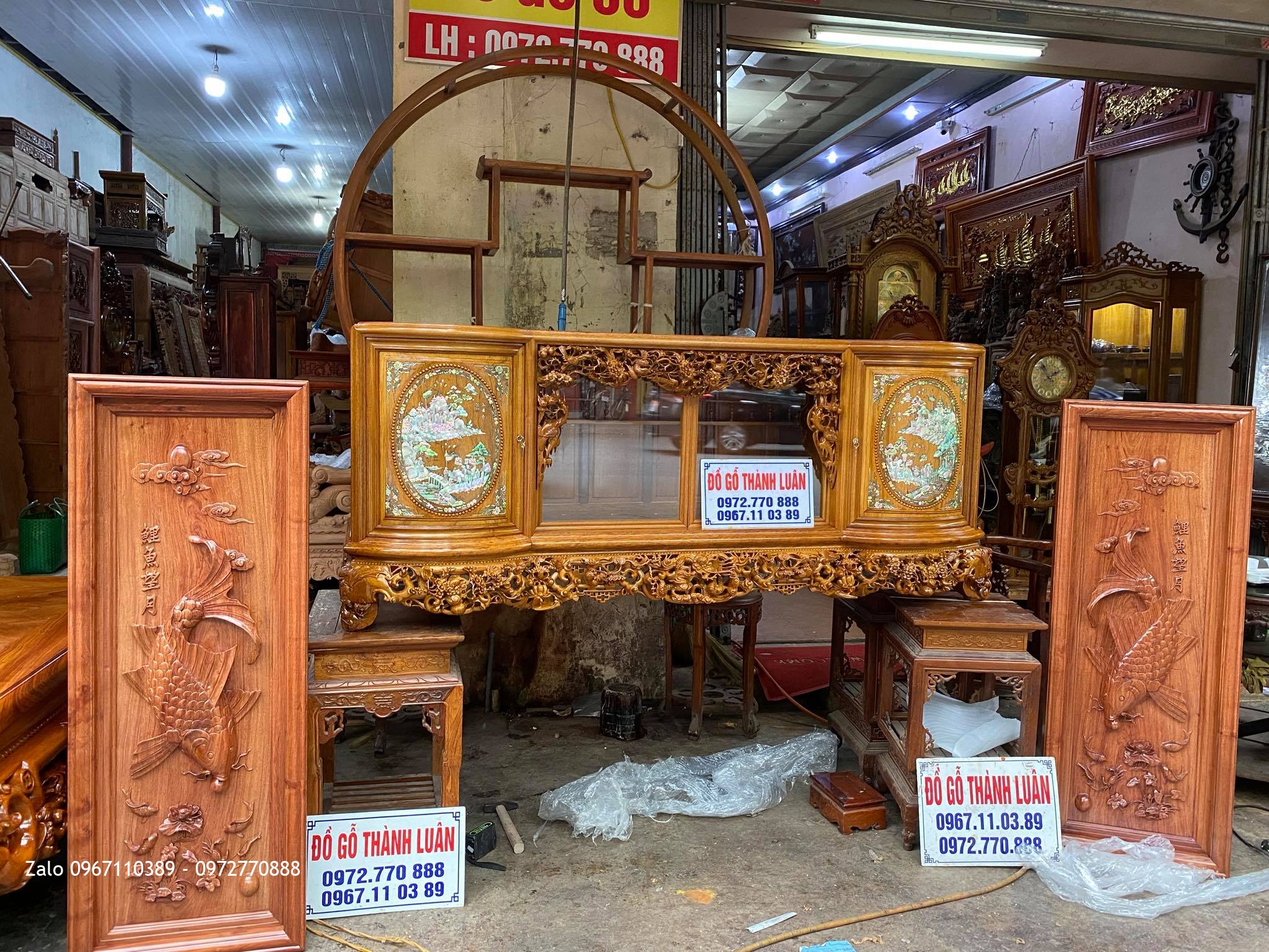 2 sập ngũ phúc Tùng Lộc gỗ hương đá Nam Phi....