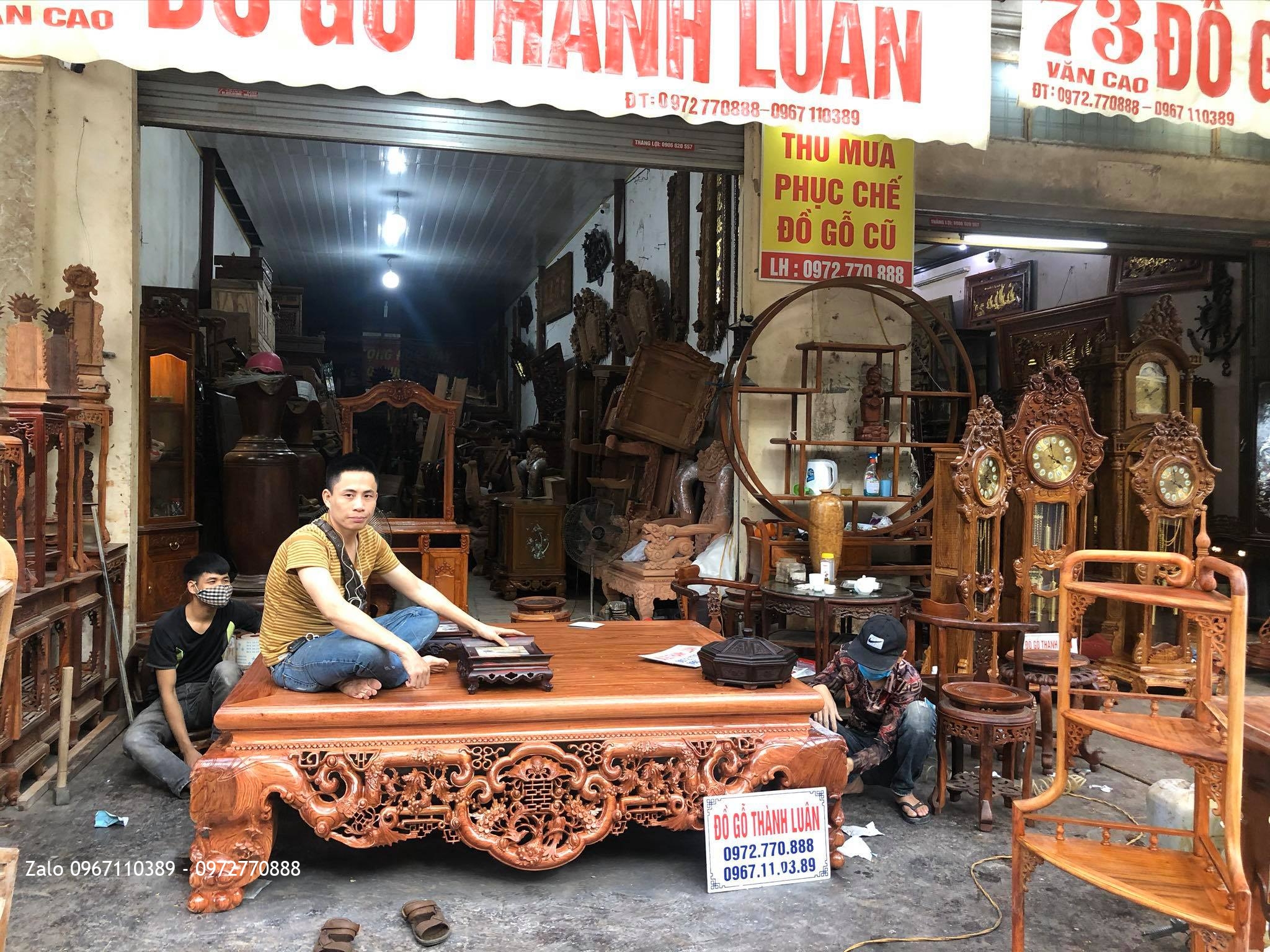 2 sập ngũ phúc Tùng Lộc gỗ hương đá Nam Phi