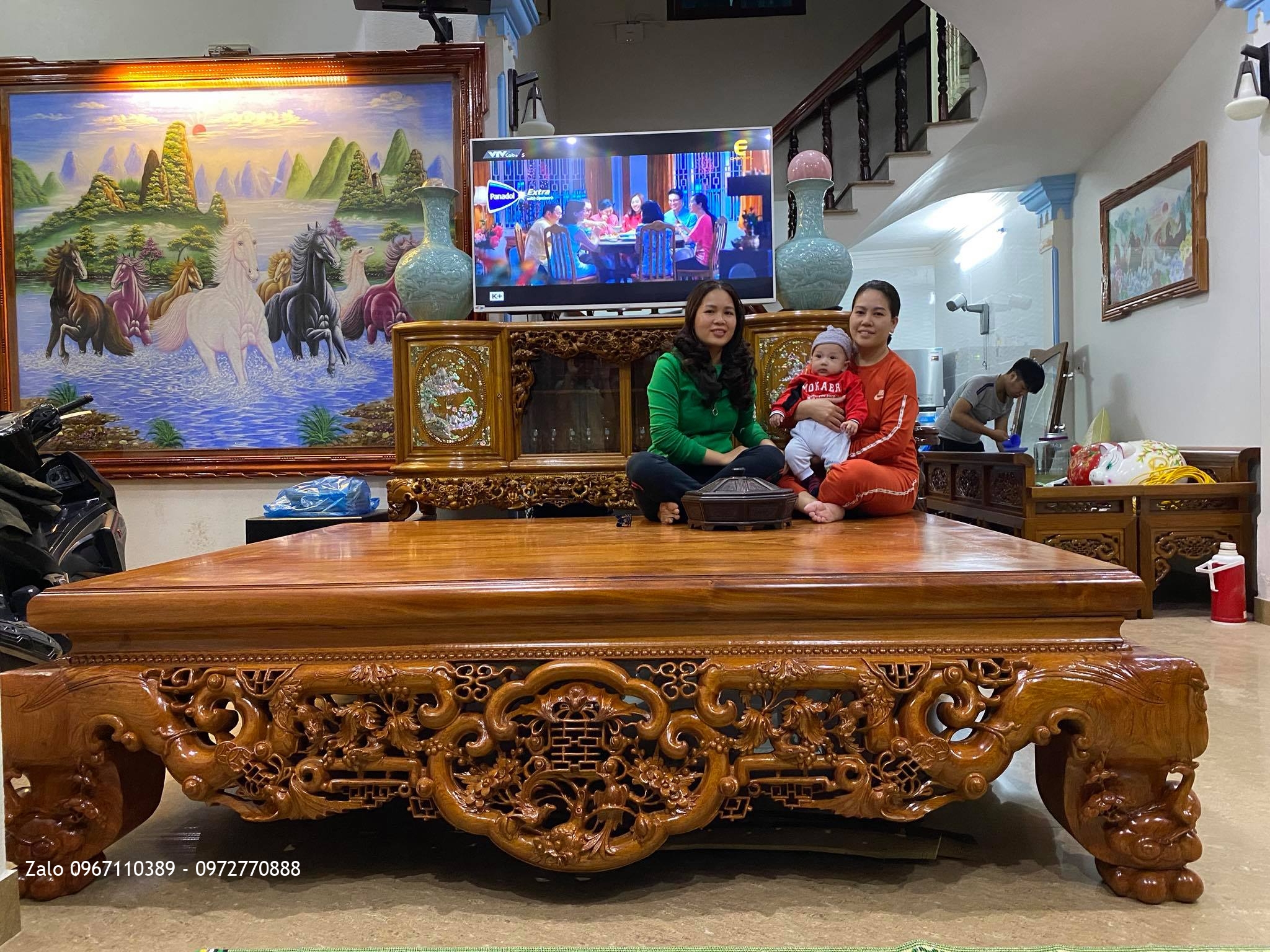 2 sập ngũ phúc Tùng Lộc gỗ hương đá Nam Phi:.