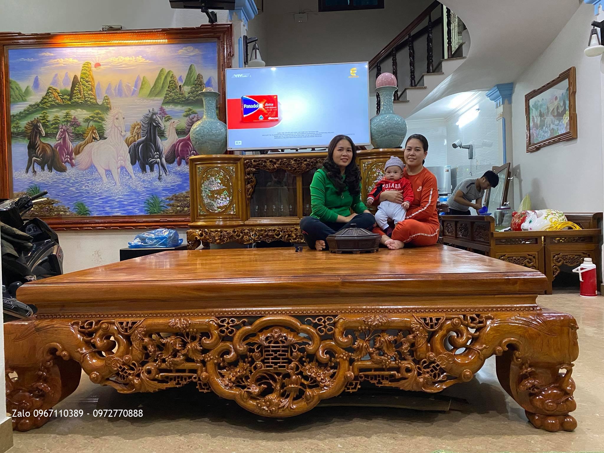 2 sập ngũ phúc Tùng Lộc gỗ hương đá Nam Phi::