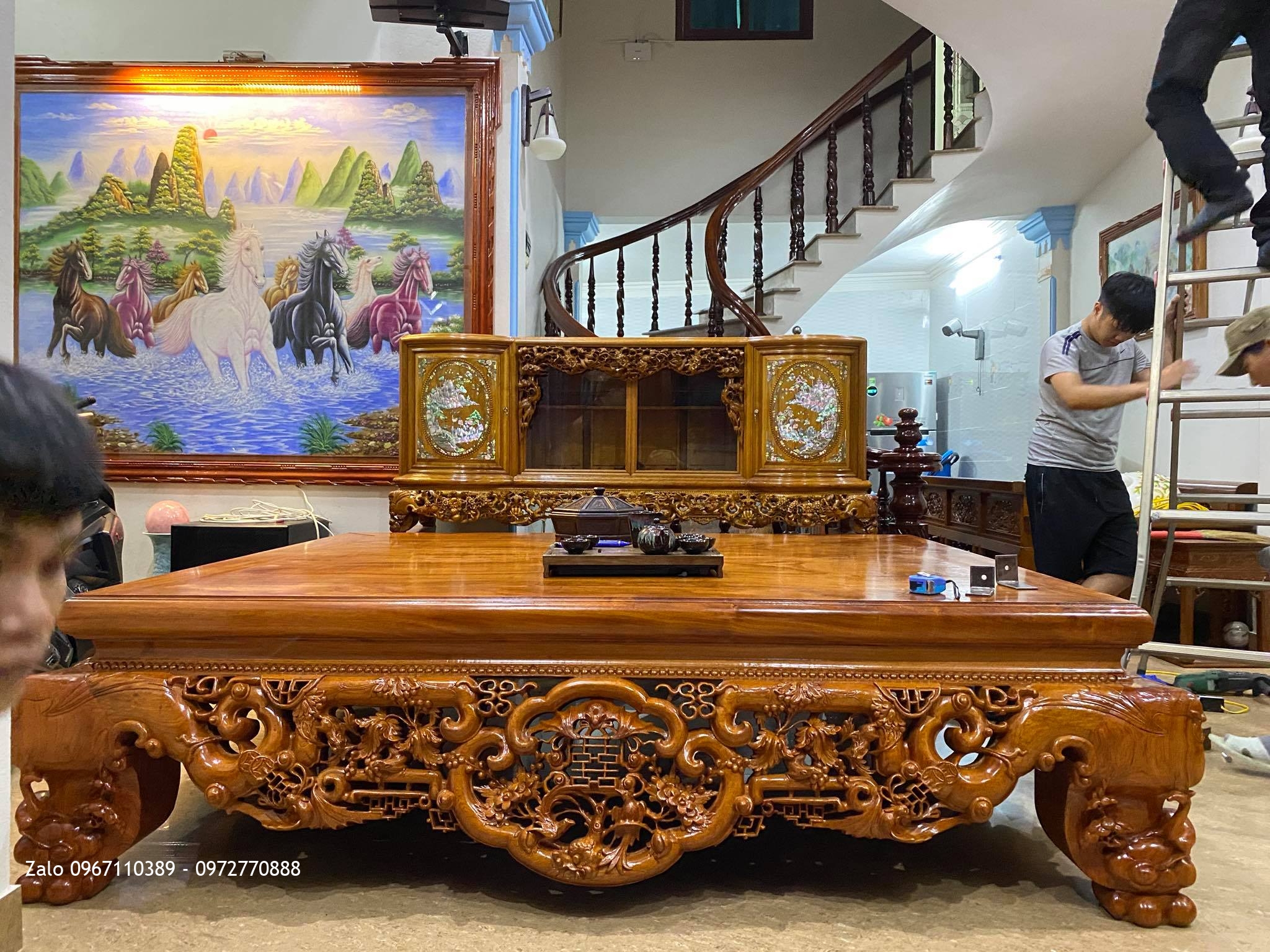 2 sập ngũ phúc Tùng Lộc gỗ hương đá Nam Phi::