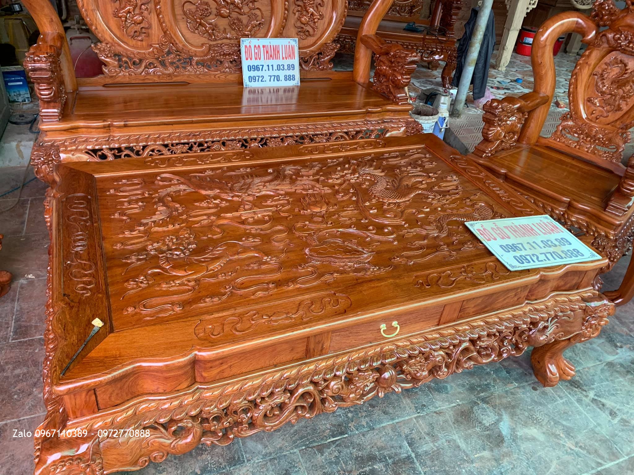 Bộ Bàn Ghế Nghê Bảo Đỉnh Gỗ Hương Đá Siêu Khủng.Chú Tự TP Bắc Ninh,