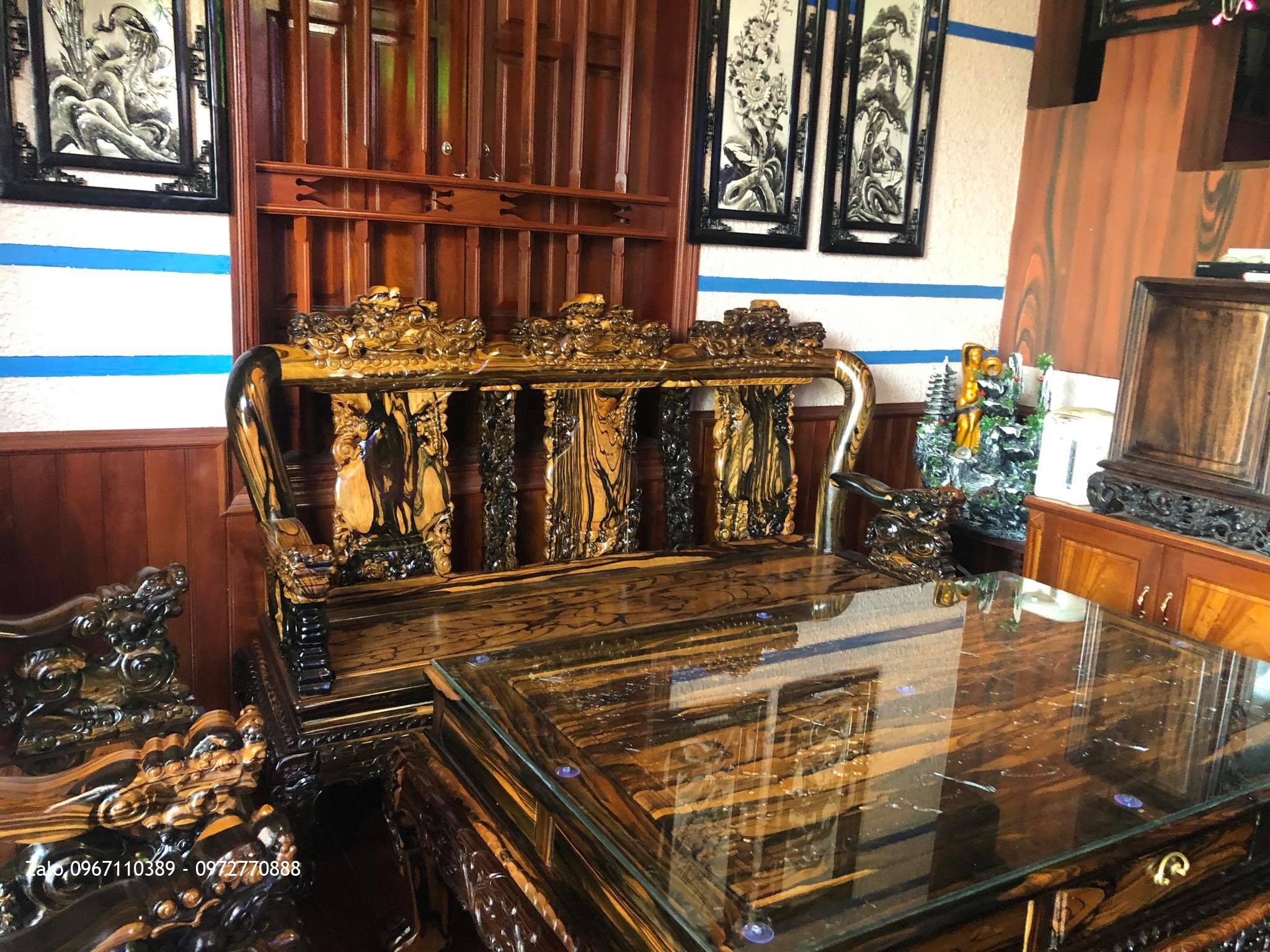 Minh Quốc Nghê Gỗ Mun Lào Cột 10. 8 Món. Cho A Thuần An Dương Hải Phòng.,