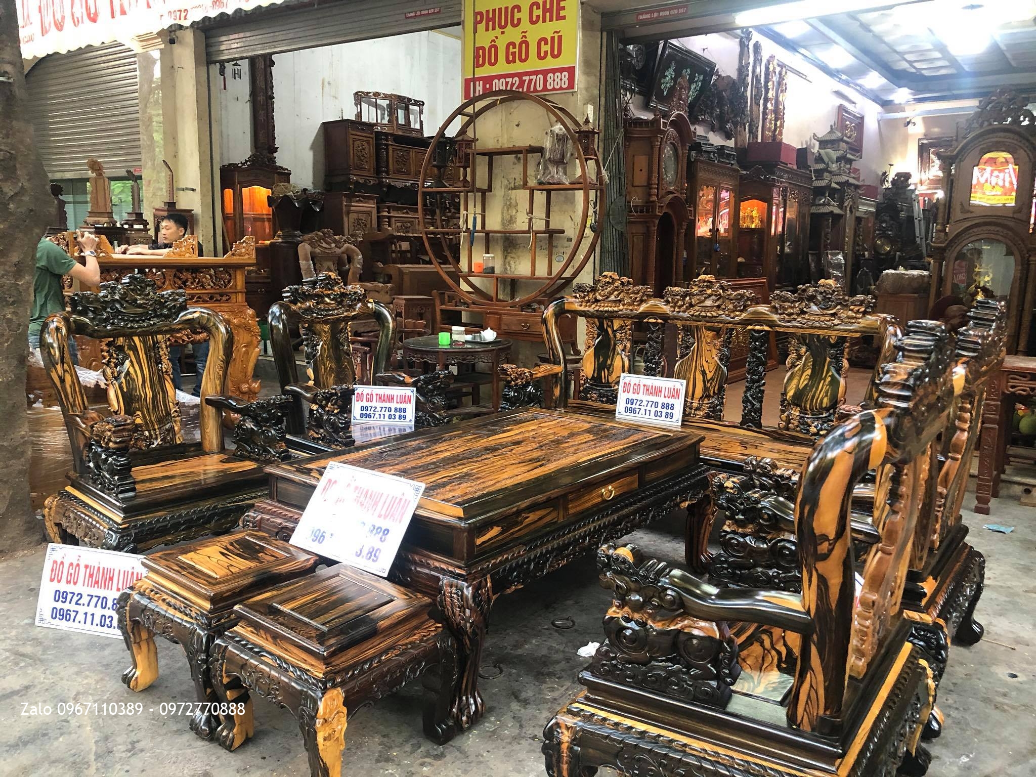 Minh Quốc Nghê Gỗ Mun Lào Cột 10. 8 Món. Cho A Thuần An Dương Hải Phòng.