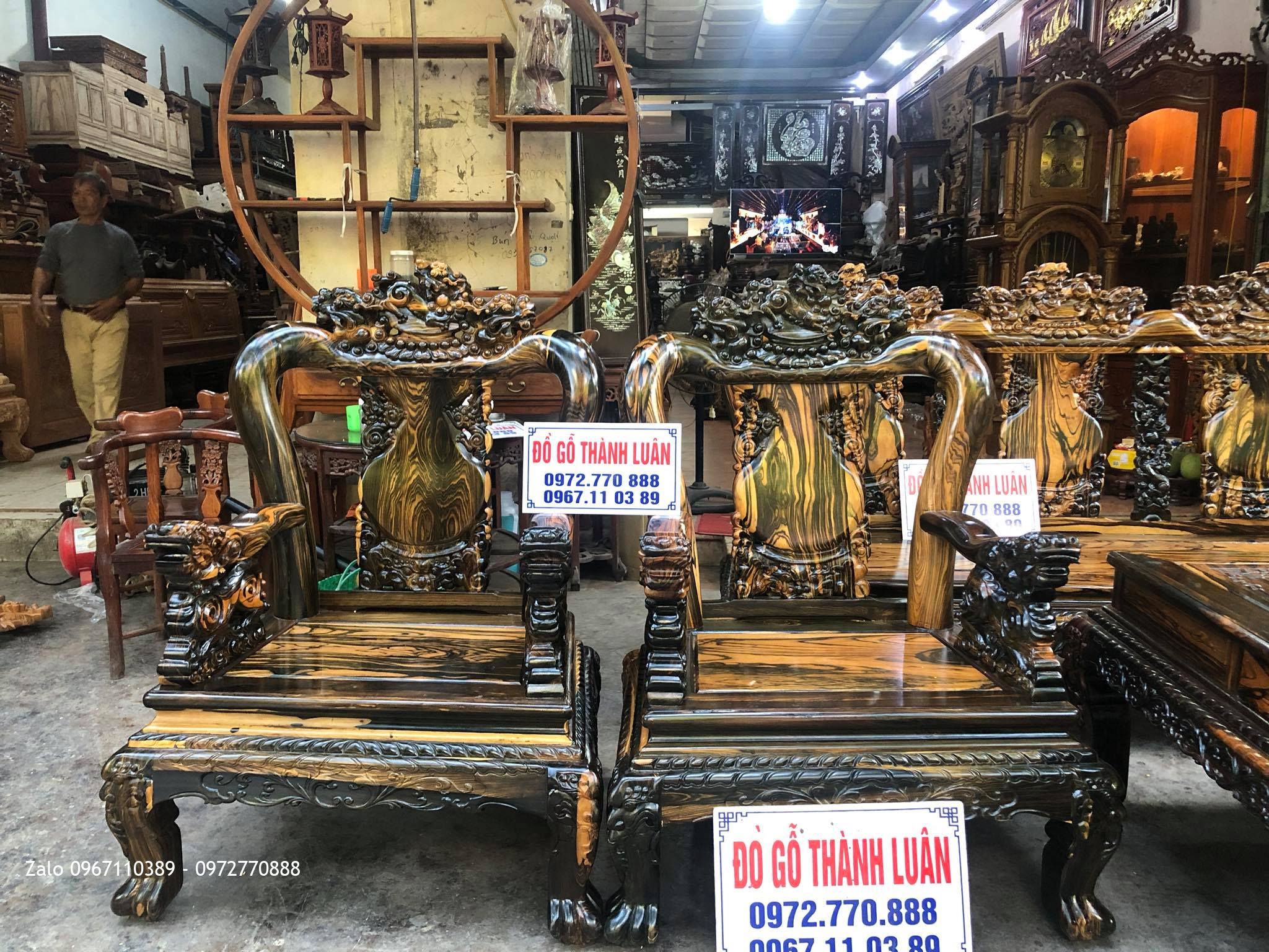 Minh Quốc Nghê Gỗ Mun Lào Cột 10. 8 Món. Cho A Thuần An Dương Hải Phòng: