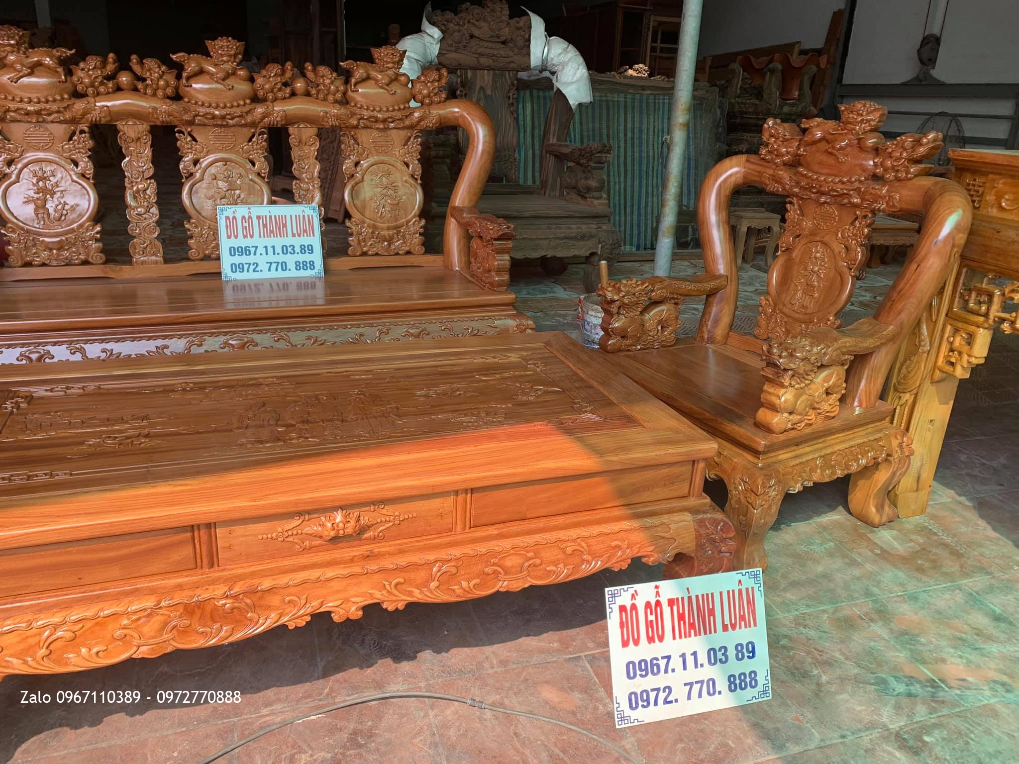 Bộ Ghế Minh Quốc Nghê Gỗ Gõ Đỏ Cột 12 Siêu Dày. A Khang, Vĩnh Cửu, Đồng Nai