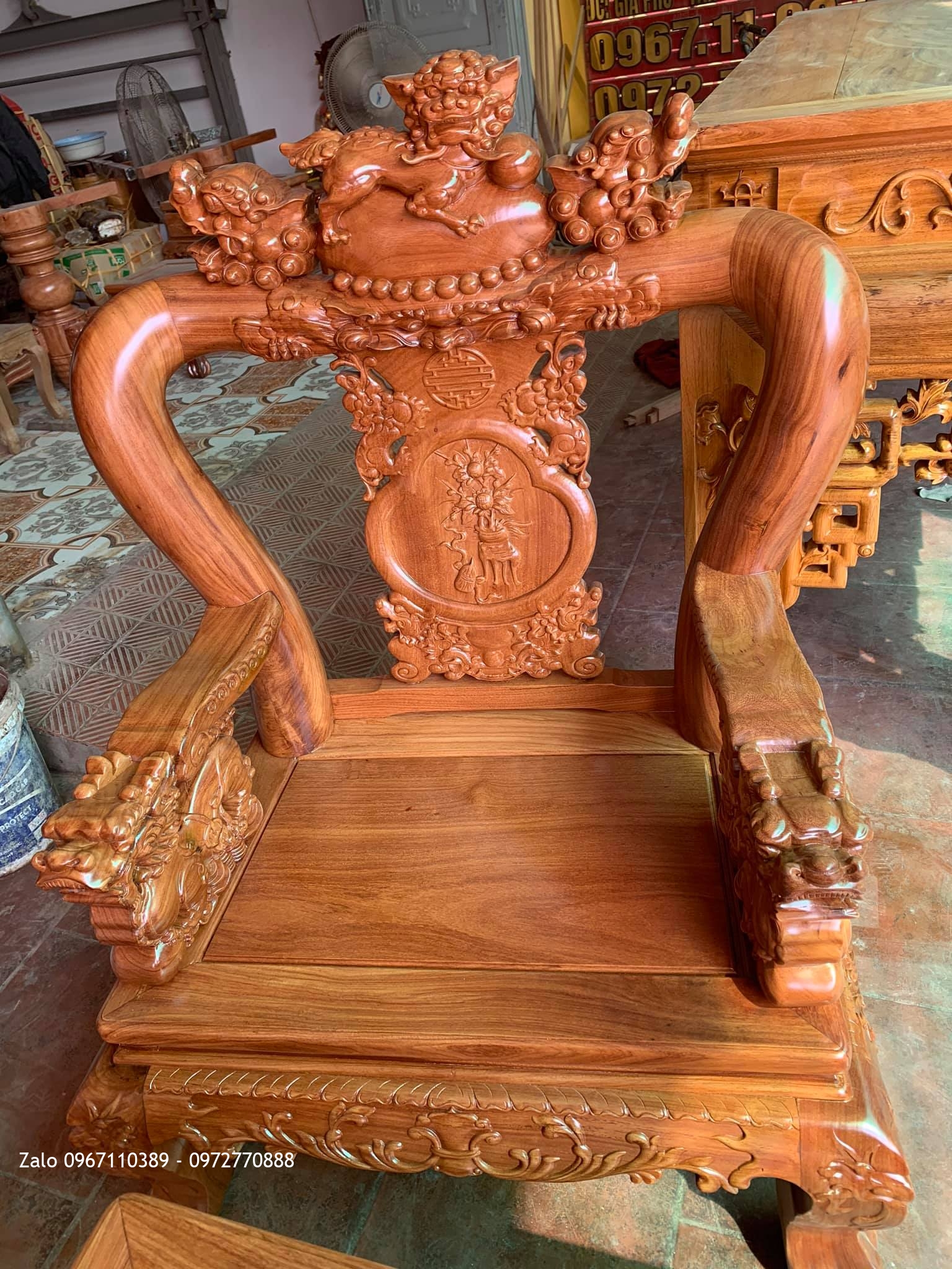 Bộ Ghế Minh Quốc Nghê Gỗ Gõ Đỏ Cột 12 Siêu Dày. A Khang, Vĩnh Cửu, Đồng Nai,