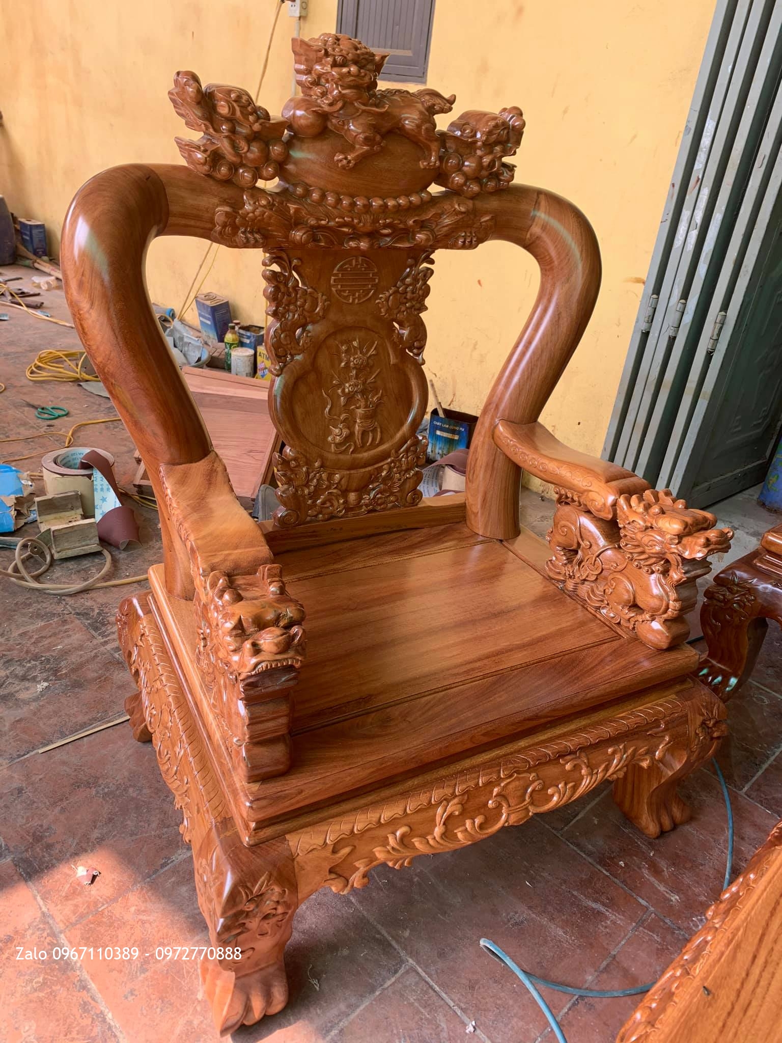 Bộ Ghế Minh Quốc Nghê Gỗ Gõ Đỏ Cột 12 Siêu Dày. A Khang, Vĩnh Cửu, Đồng Nai.