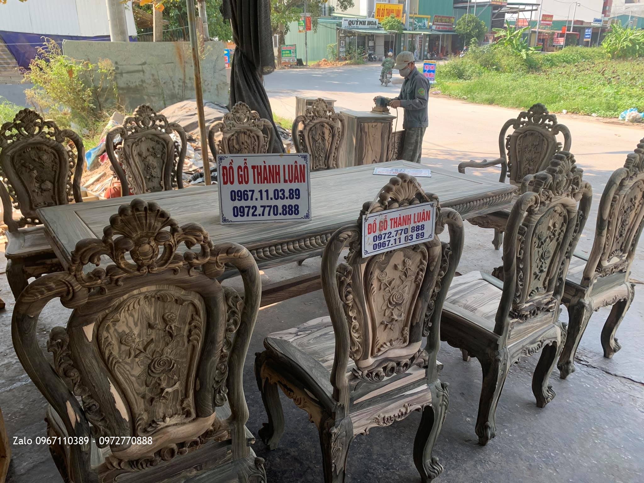 Bộ Bàn Ghế Ăn Gỗ Mun Vân Vip. A Sơn Tôn Đức Thắng Tp Phan Thiết.