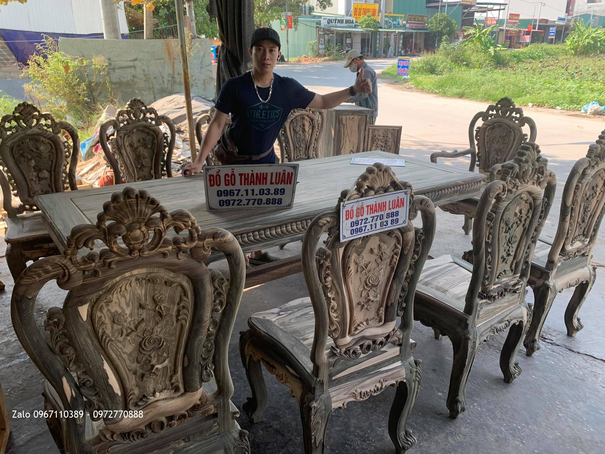 Bộ Bàn Ghế Ăn Gỗ Mun Vân Vip. A Sơn Tôn Đức Thắng Tp Phan Thiết.