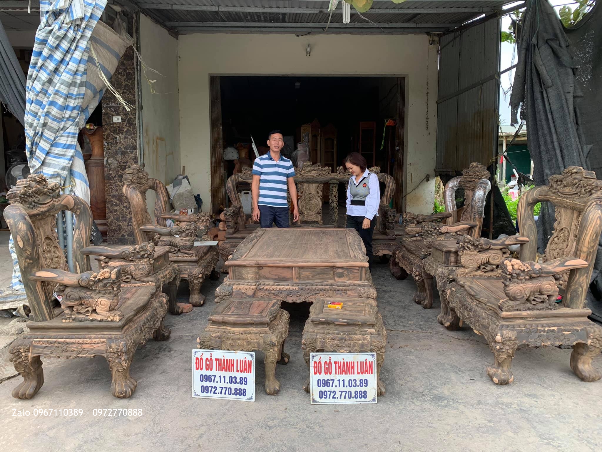 Bộ Ghế Minh Quốc Nghê Gỗ Mun Yếm Cong Siêu Vip Cho A. Khải, C. Thuỷ,