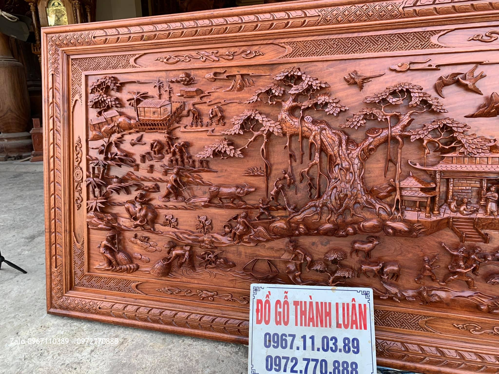 Tranh Đồng Quê Gỗ Hương Đá Đục Trạm Thủ Công. A Tuấn Quận 6. TPHCM