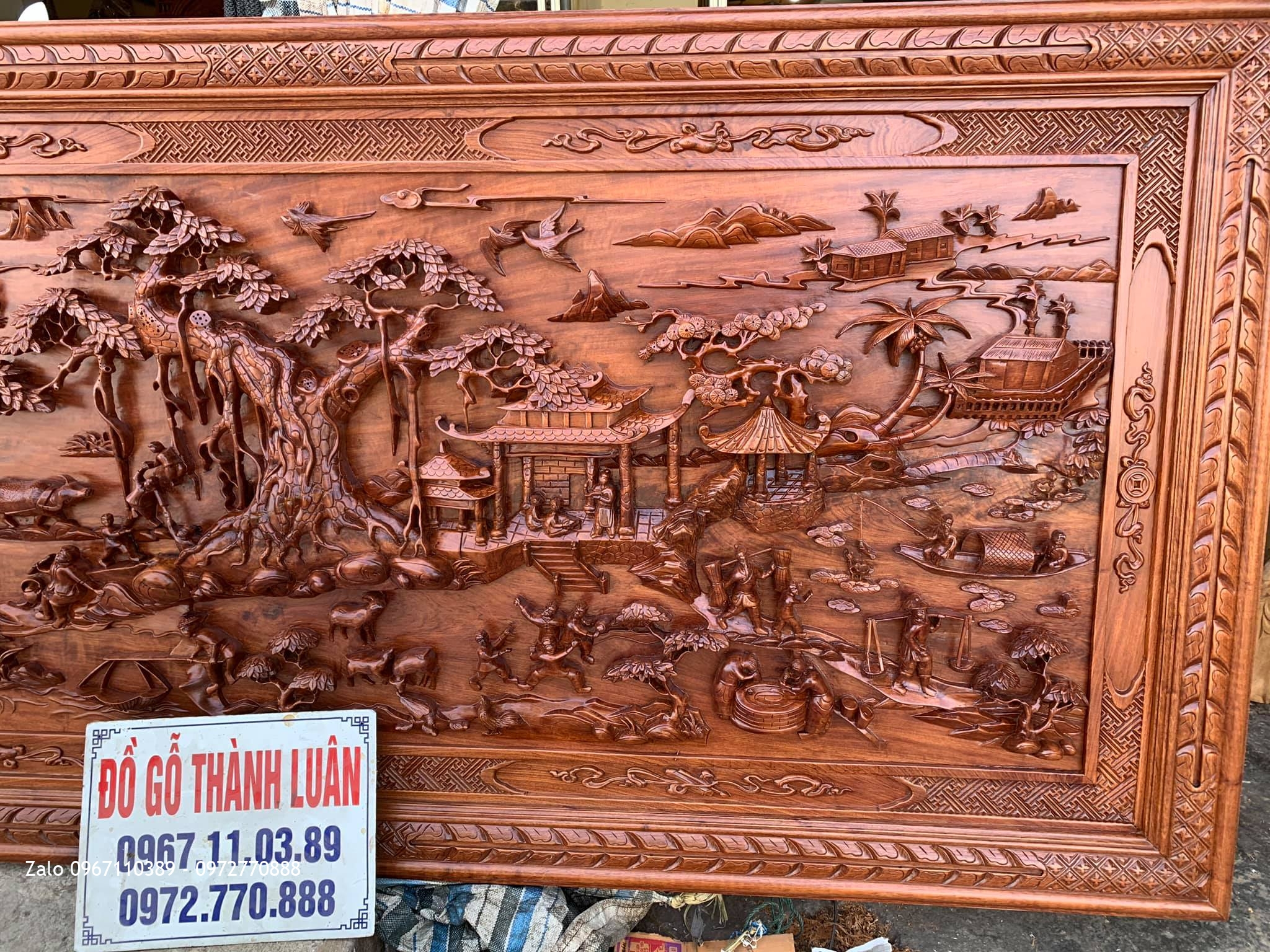 Tranh Đồng Quê Gỗ Hương Đá Đục Trạm Thủ Công. A Tuấn Quận 6. TPHCM