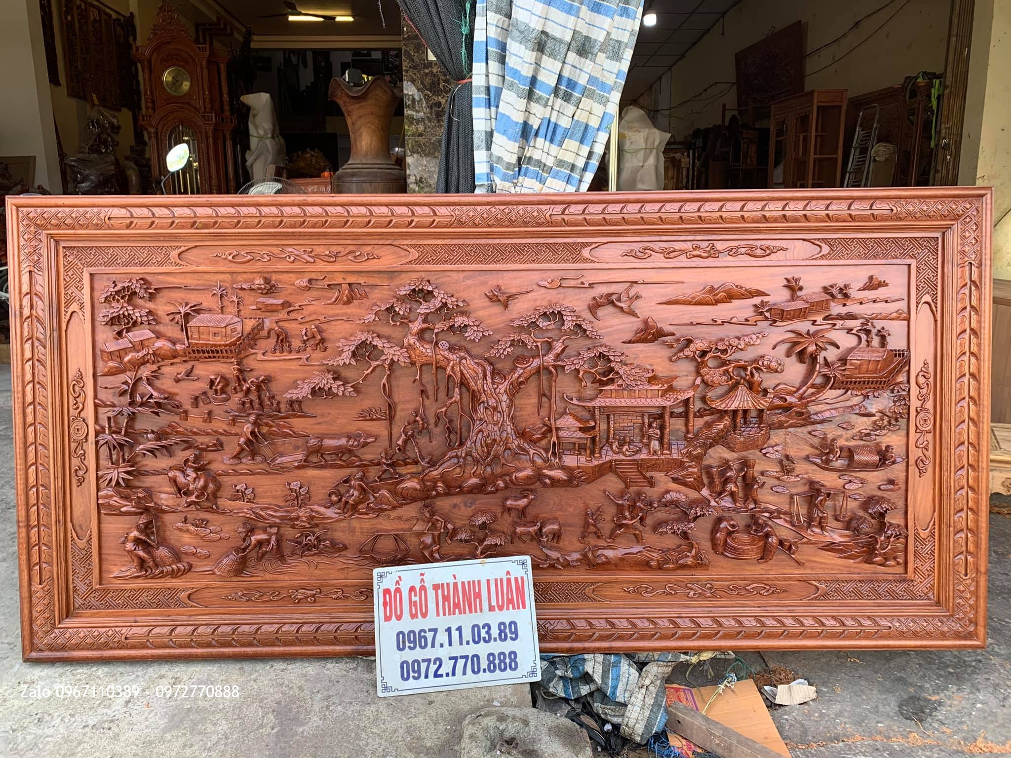 Tranh Đồng Quê Gỗ Hương Đá Đục Trạm Thủ Công. A Tuấn Quận 6. TPHCM..