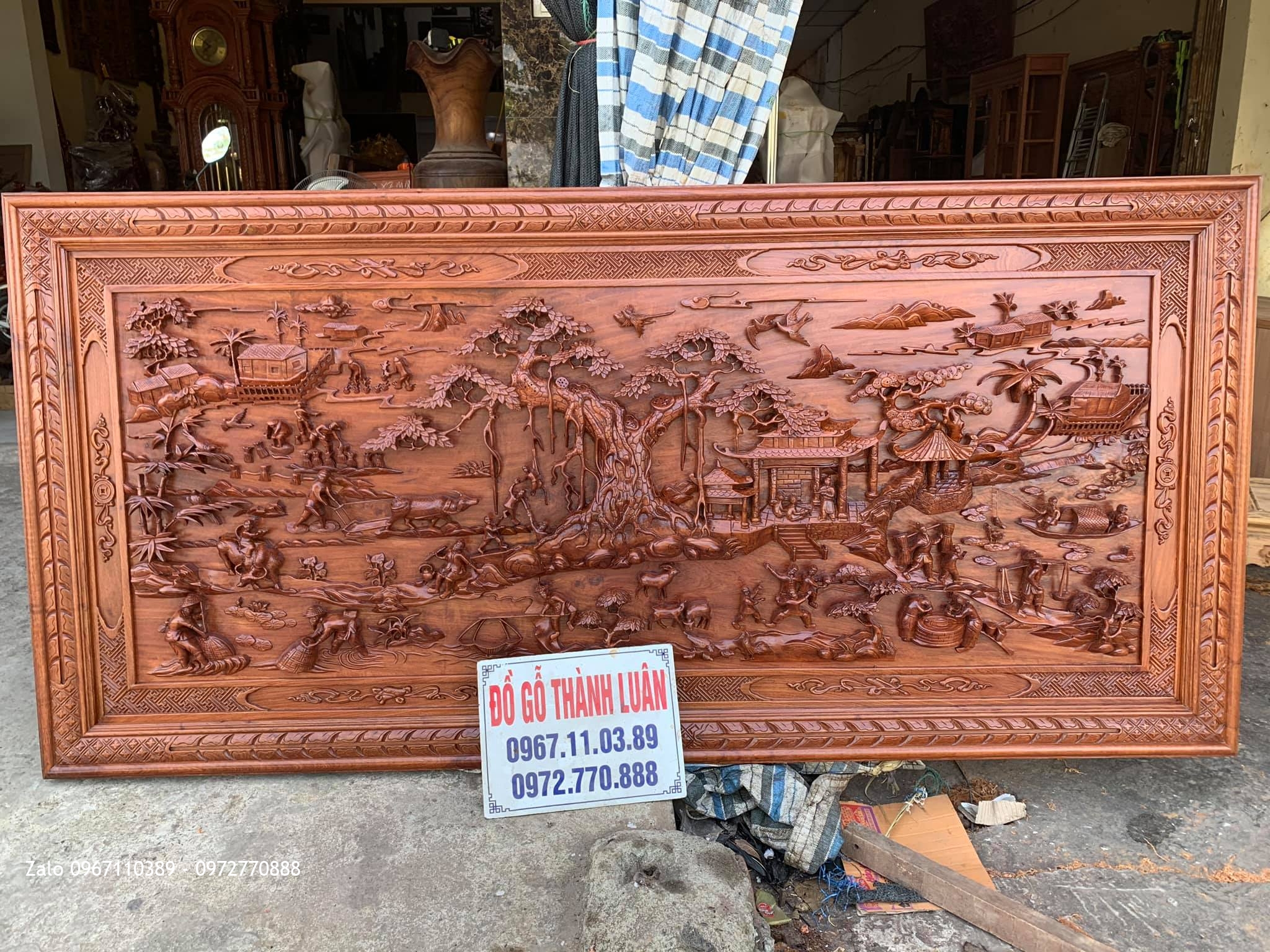 Tranh Đồng Quê Gỗ Hương Đá Đục Trạm Thủ Công. A Tuấn Quận 6. TPHCM..