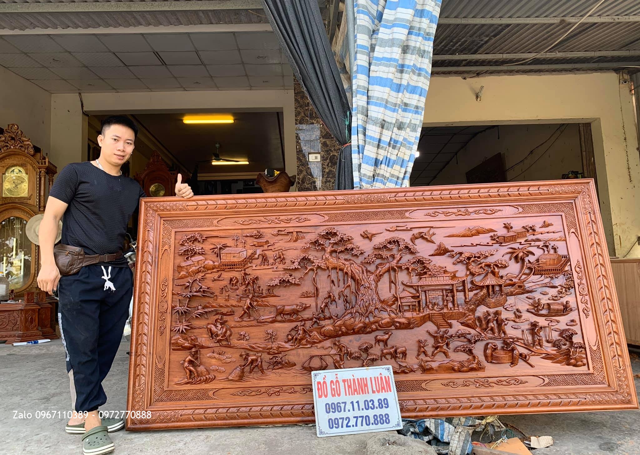 Tranh Đồng Quê Gỗ Hương Đá Đục Trạm Thủ Công. A Tuấn Quận 6. TPHCM: