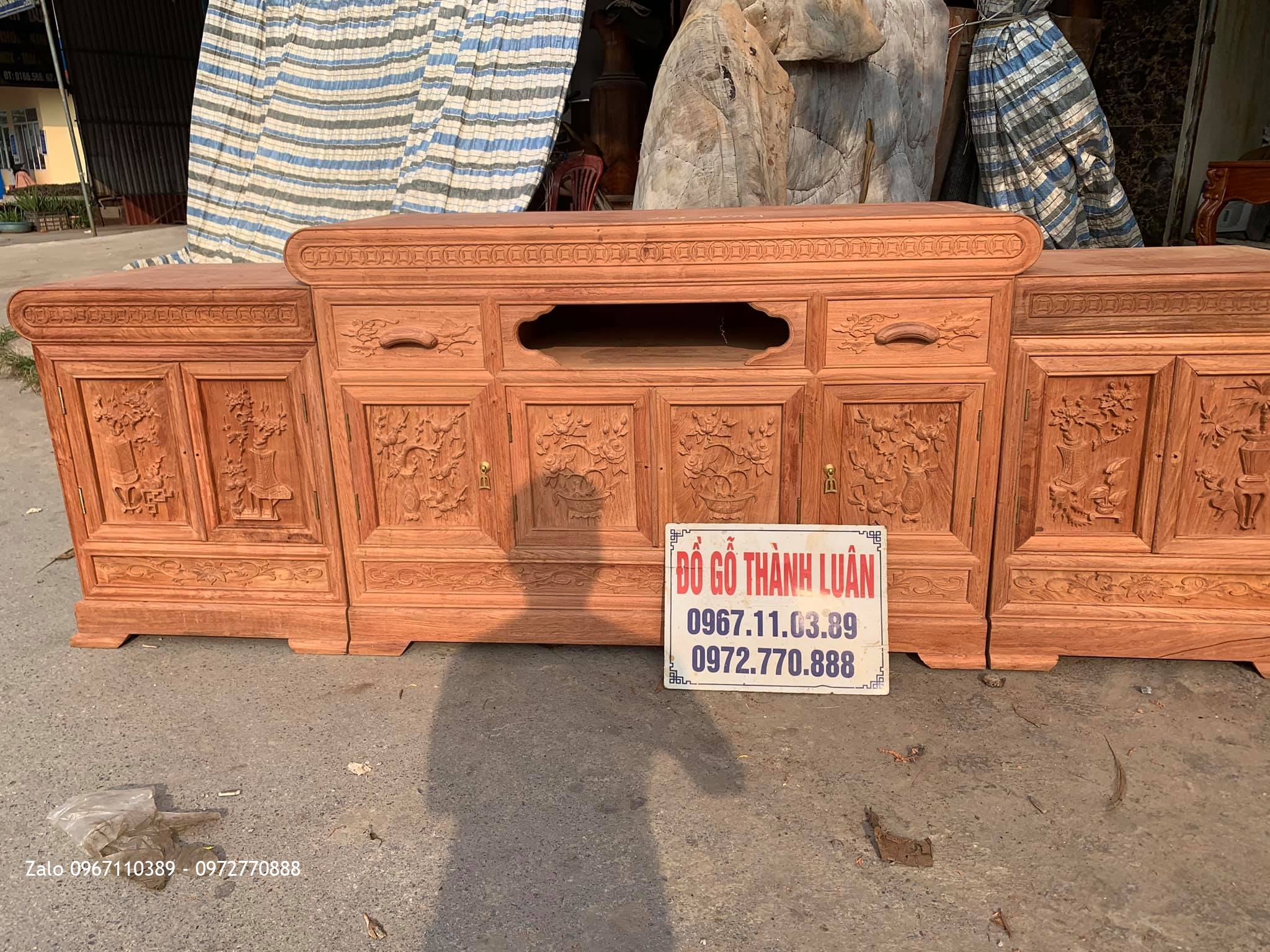 4 Kệ Tivi Kiểu Mõ Đồng Tiền Vip Gỗ Gõ Và Gỗ Hương