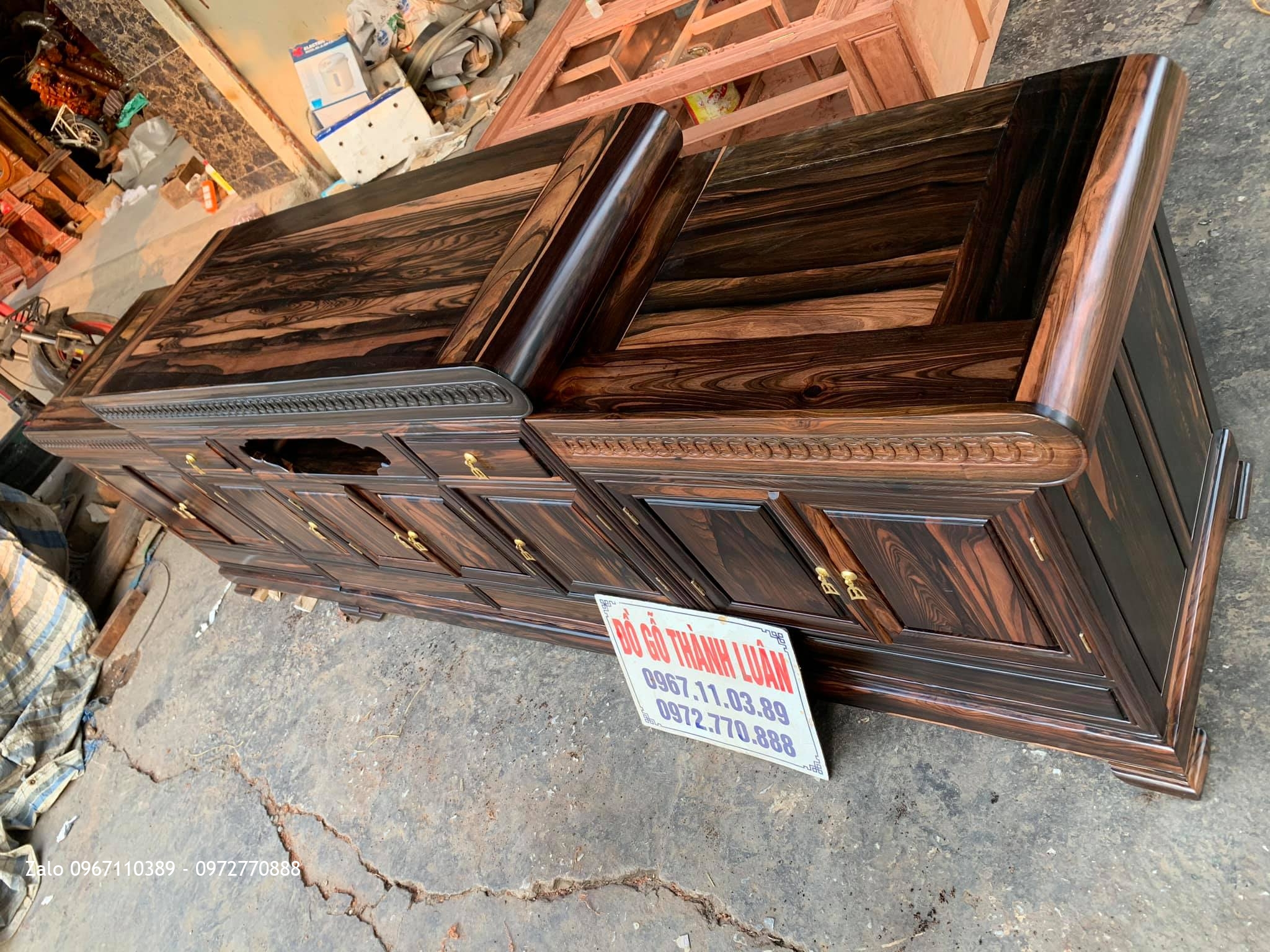 Kệ Tivi Gỗ Mun Kiểu Mõ Đồng Tiền Vip. A Minh Phố Tía, Thường Tín, HN,.