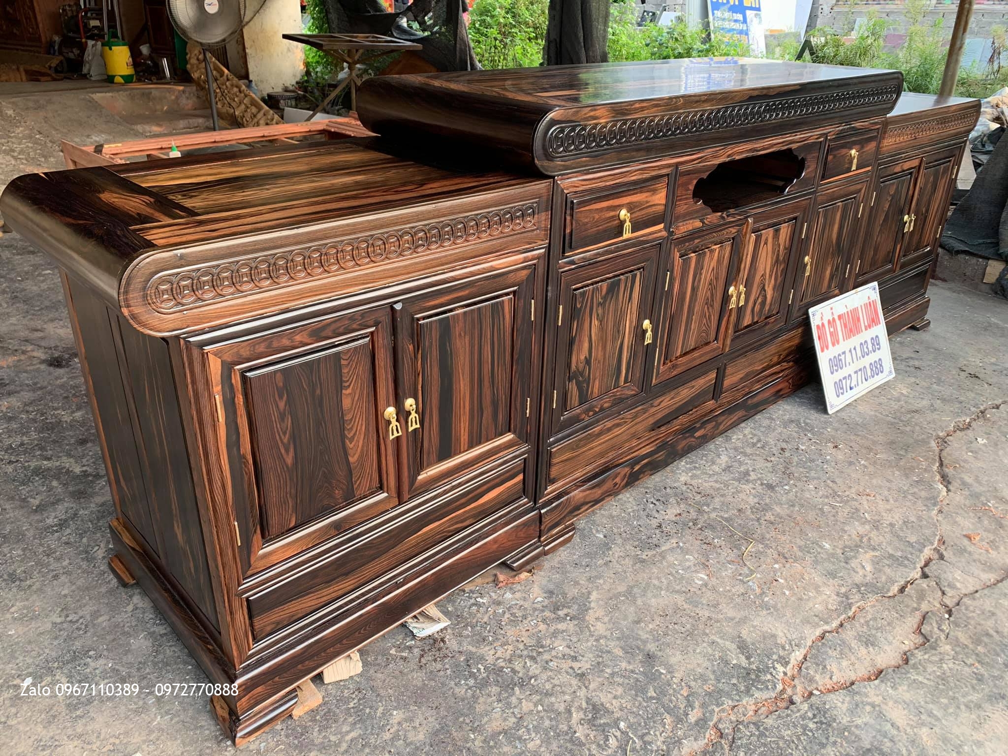 Kệ Tivi Gỗ Mun Kiểu Mõ Đồng Tiền Vip. A Minh Phố Tía, Thường Tín, HN...