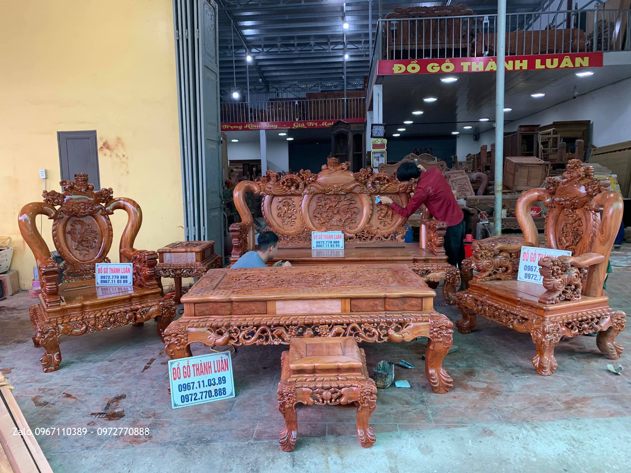 Bộ Bàn Ghế Nghê Bảo Đỉnh Gỗ Hương Đá Cột 12 Chân 14. Chị Thuý, Hà Đông Hà Nội-