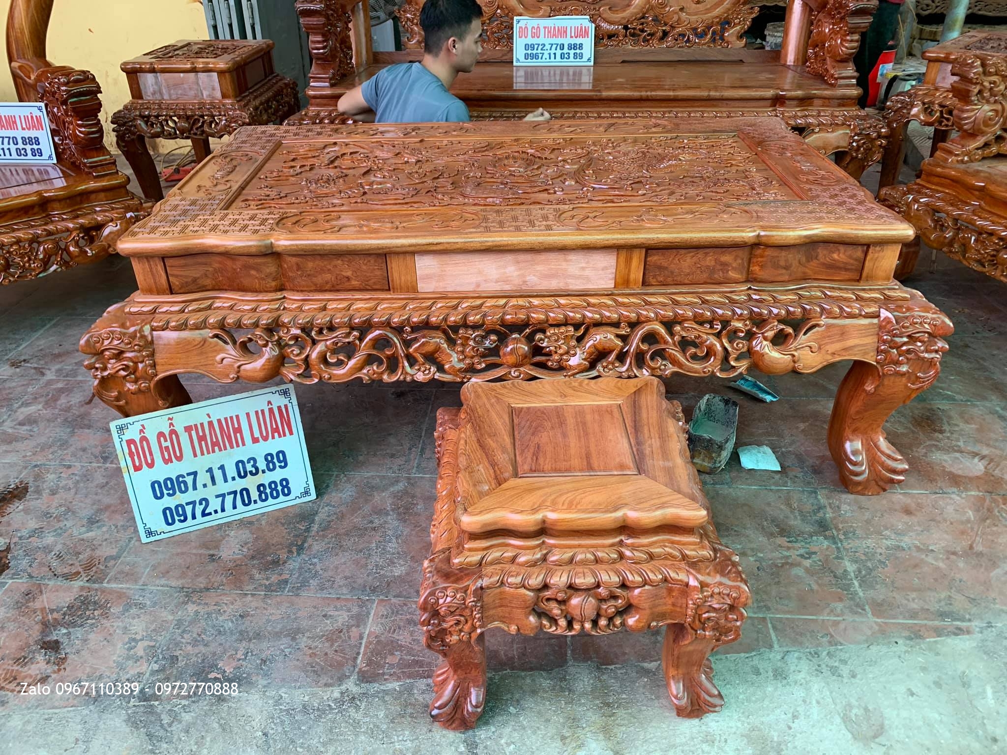 Bộ Bàn Ghế Nghê Bảo Đỉnh Gỗ Hương Đá Cột 12 Chân 14. Chị Thuý, Hà Đông Hà Nội,,,