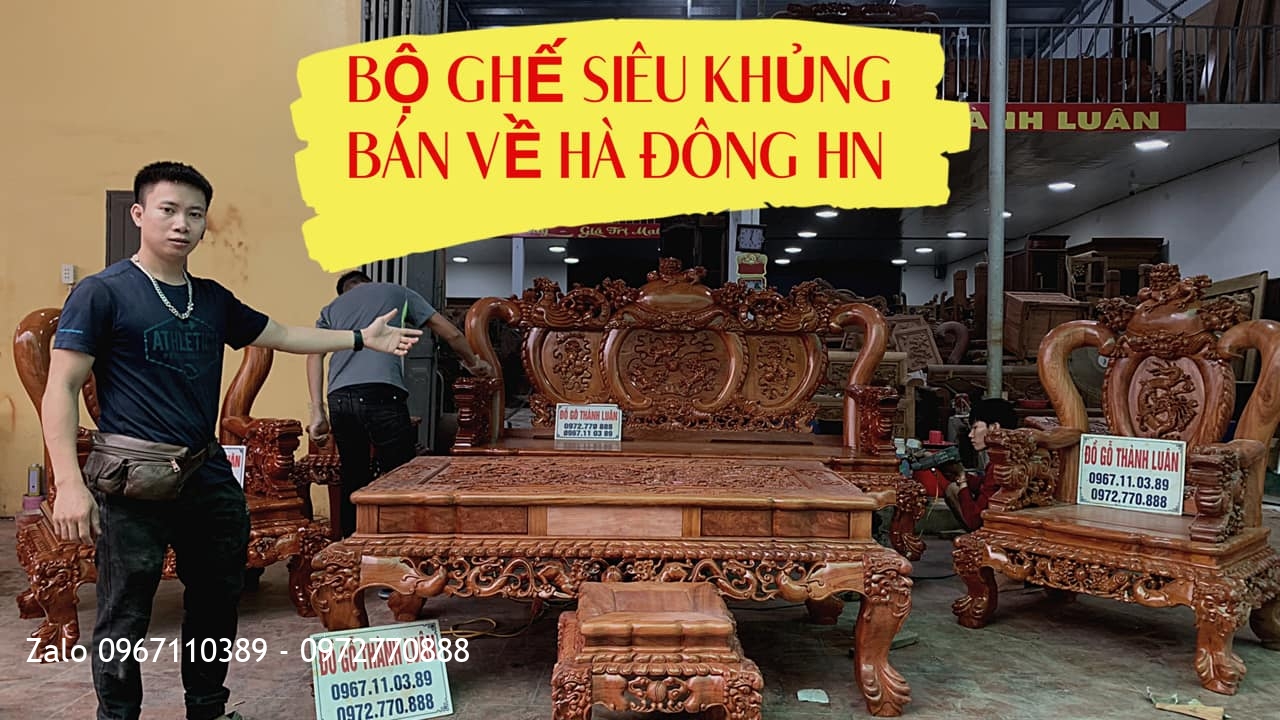 Bộ Bàn Ghế Nghê Bảo Đỉnh Gỗ Hương Đá Cột 12 Chân 14. Chị Thuý, Hà Đông Hà Nội