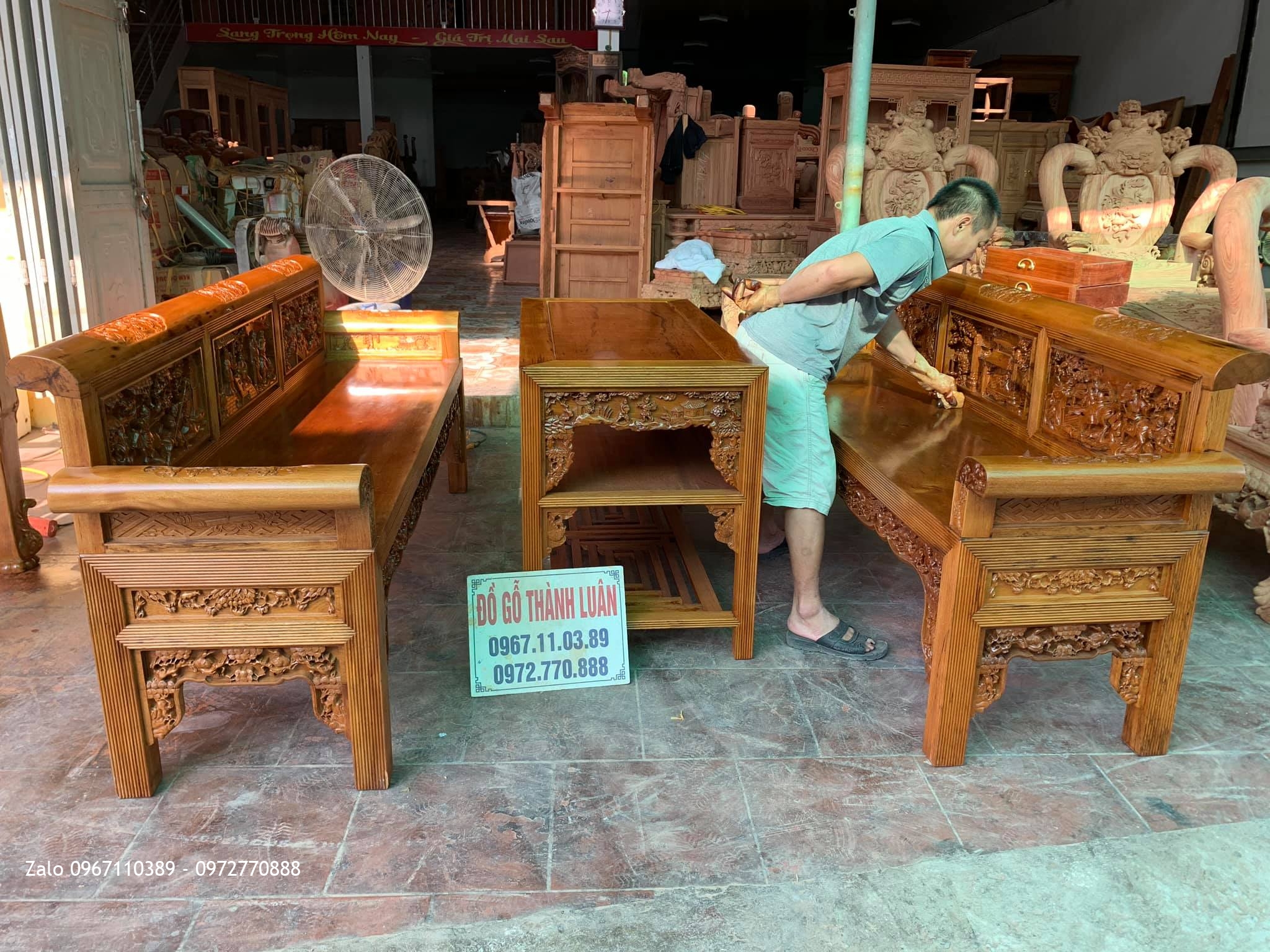 Trường Kỷ Đục Tích Tam Quốc Gỗ Gụ Bán Về GĐ chú Toàn tại Tân Hoà Quốc Oai Hà Nội