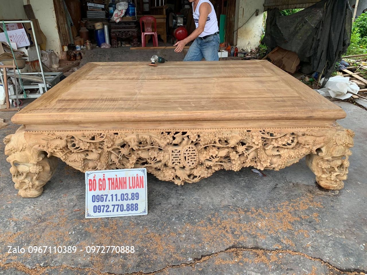 Sập Thờ Điểu Quần Mai Gỗ Gụ Rời Cổ. Khách Tiên Du Bắc Ninh