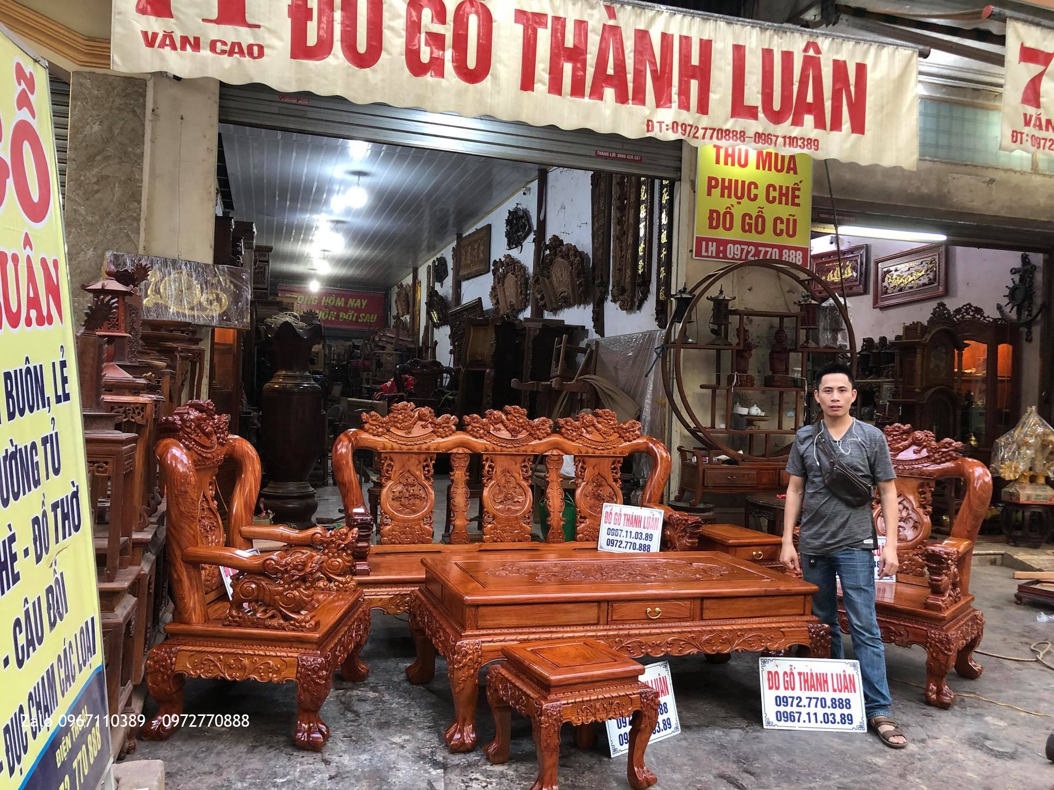 Bộ Ghế Minh Quốc Nghê Gỗ Hương Đá Cột 12 Cho Anh Lực Vĩnh Bảo Hải Phòng