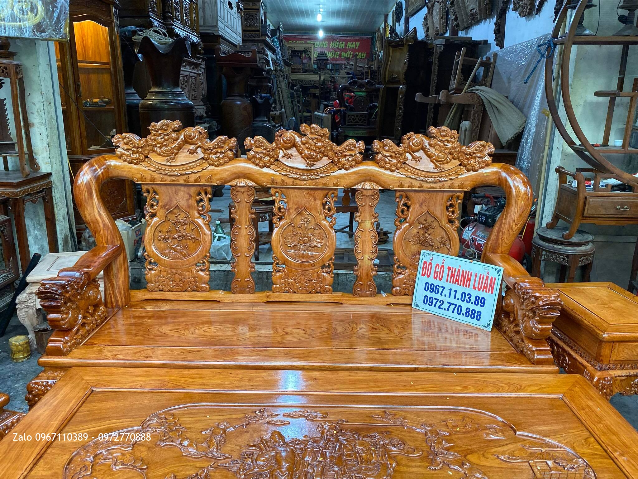 Bộ Ghế Minh Quốc Nghê Gỗ Hương Đá Cột 12 Cho Anh Lực Vĩnh Bảo Hải Phòng--