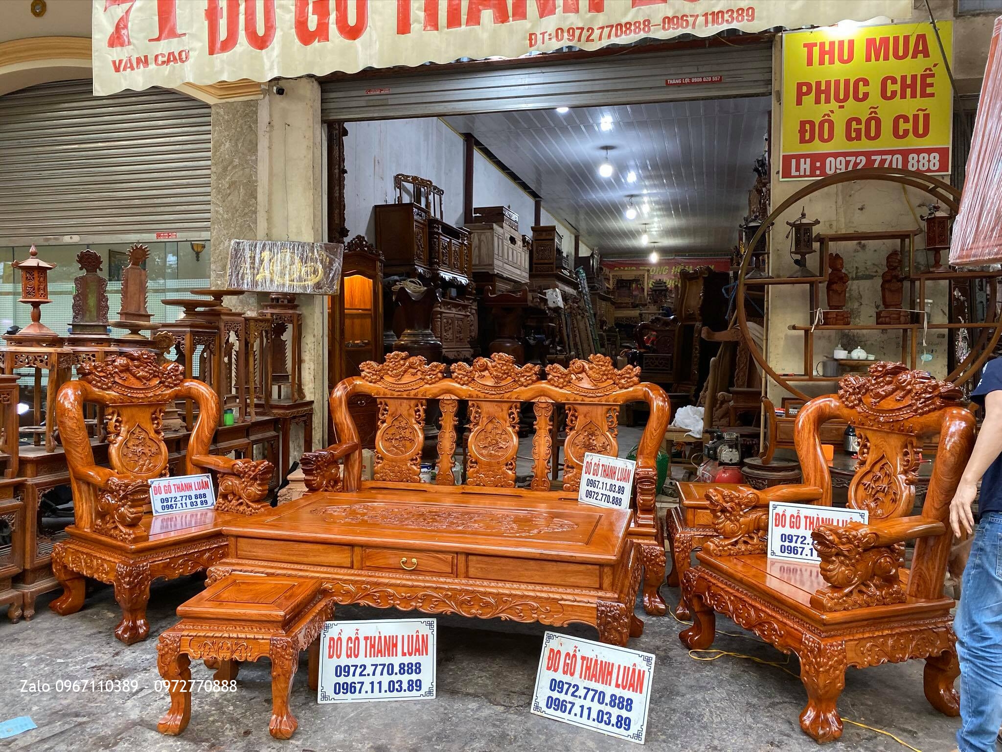 Bộ Ghế Minh Quốc Nghê Gỗ Hương Đá Cột 12 Cho Anh Lực Vĩnh Bảo Hải Phòng,