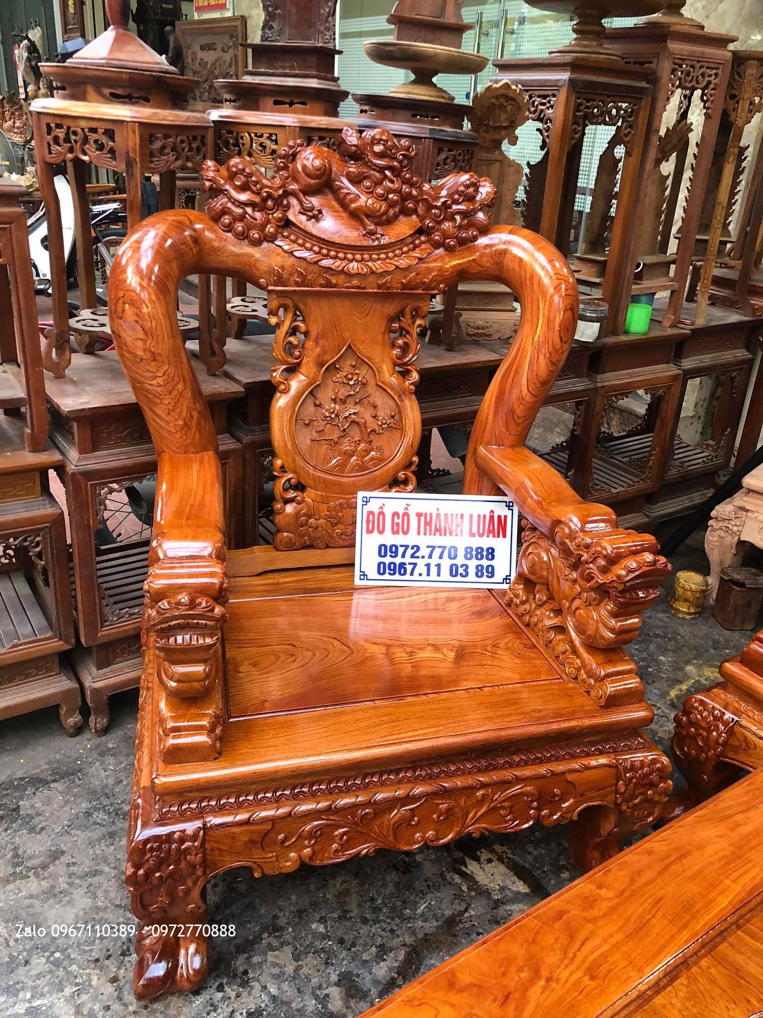 Bộ Ghế Minh Quốc Nghê Gỗ Hương Đá Cột 12 Cho Anh Lực Vĩnh Bảo Hải Phòng,