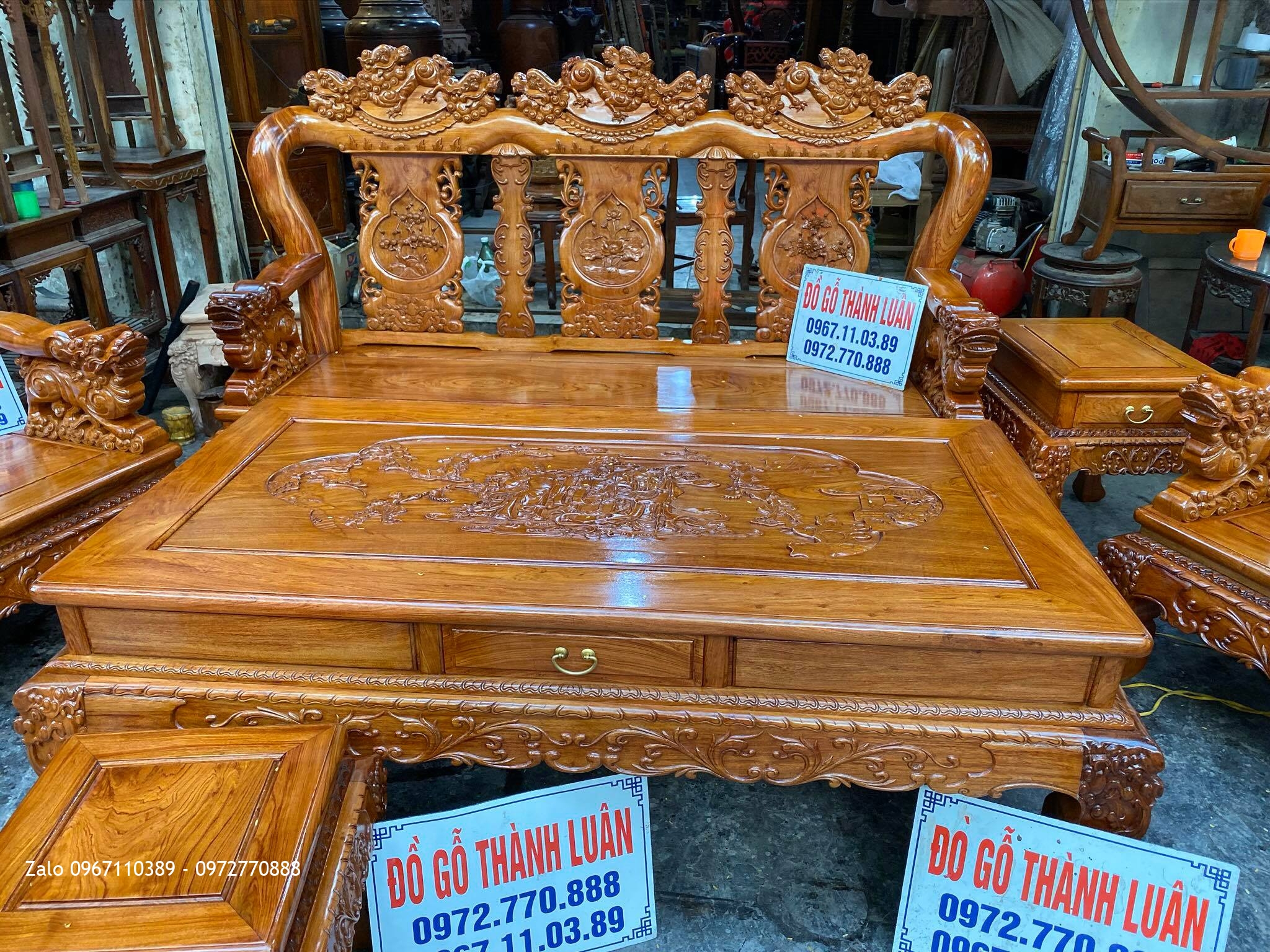 Bộ Ghế Minh Quốc Nghê Gỗ Hương Đá Cột 12 Cho Anh Lực Vĩnh Bảo Hải Phòng.,