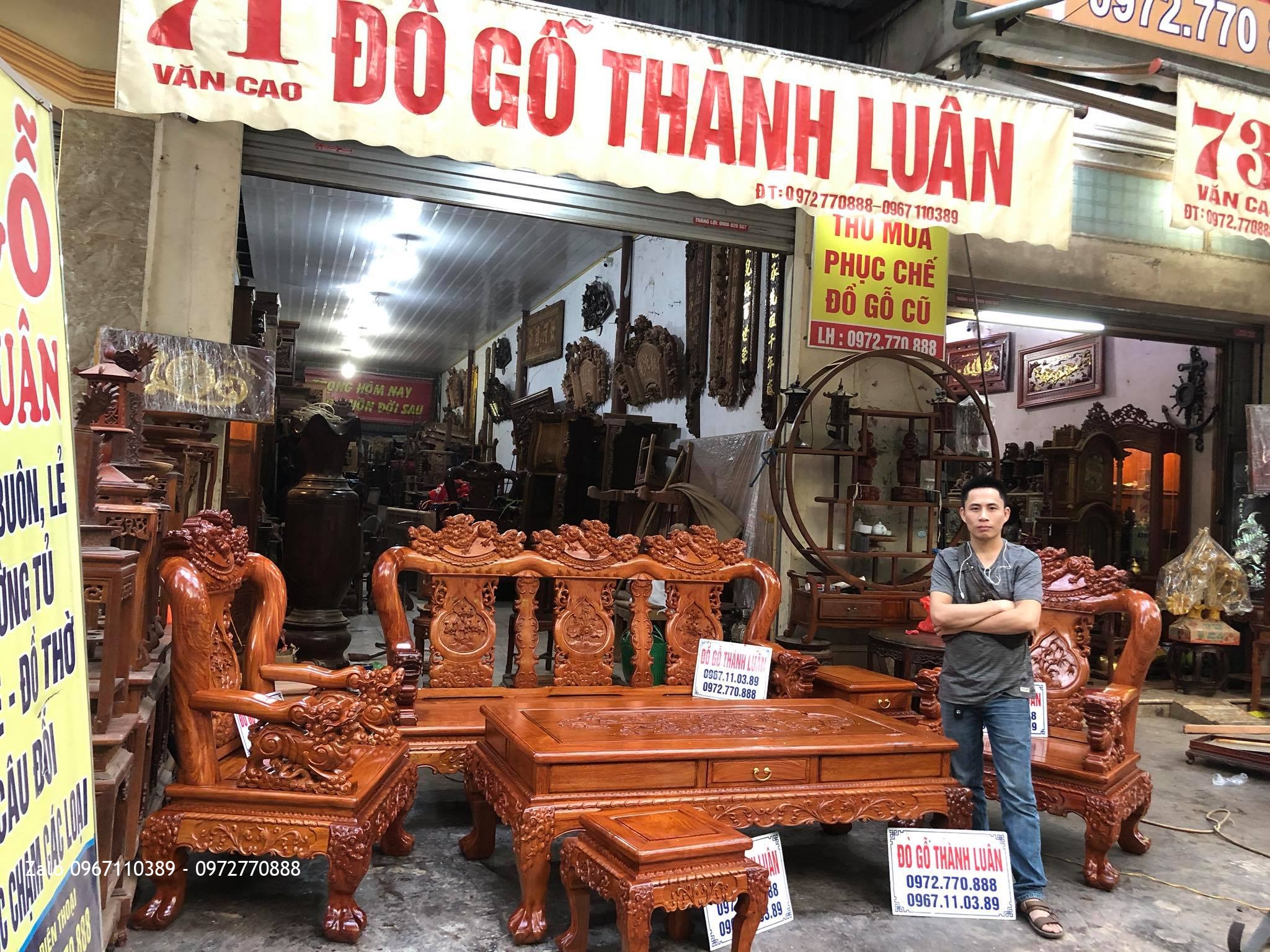 Bộ Ghế Minh Quốc Nghê Gỗ Hương Đá Cột 12 Cho Anh Lực Vĩnh Bảo Hải Phòng