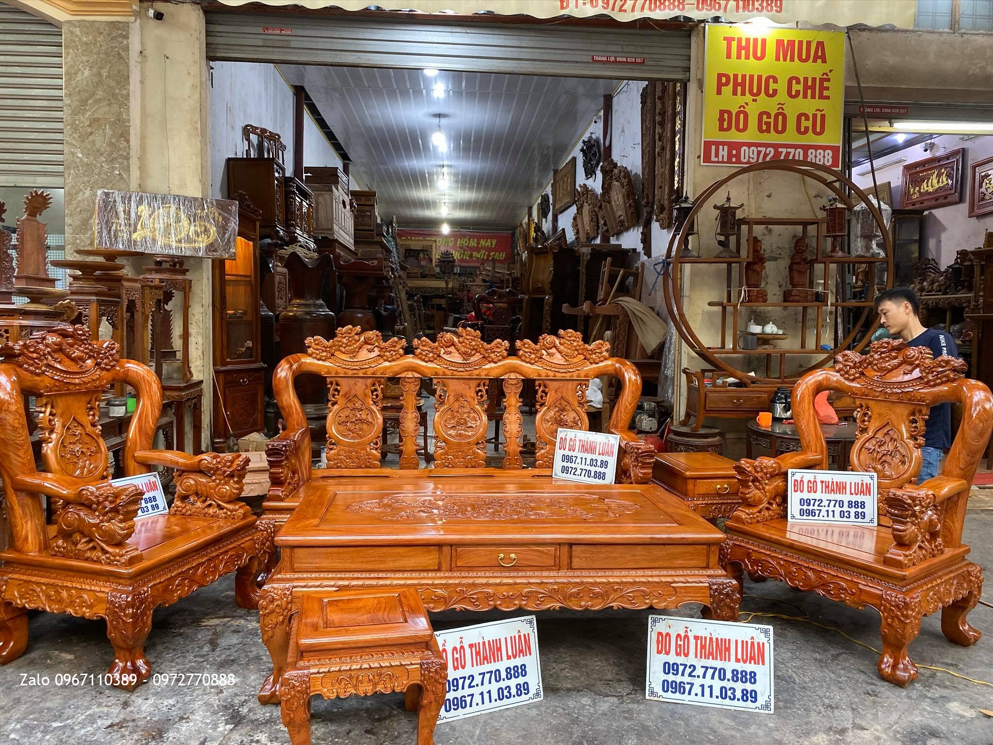 Bộ Ghế Minh Quốc Nghê Gỗ Hương Đá Cột 12 Cho Anh Lực Vĩnh Bảo Hải Phòng: