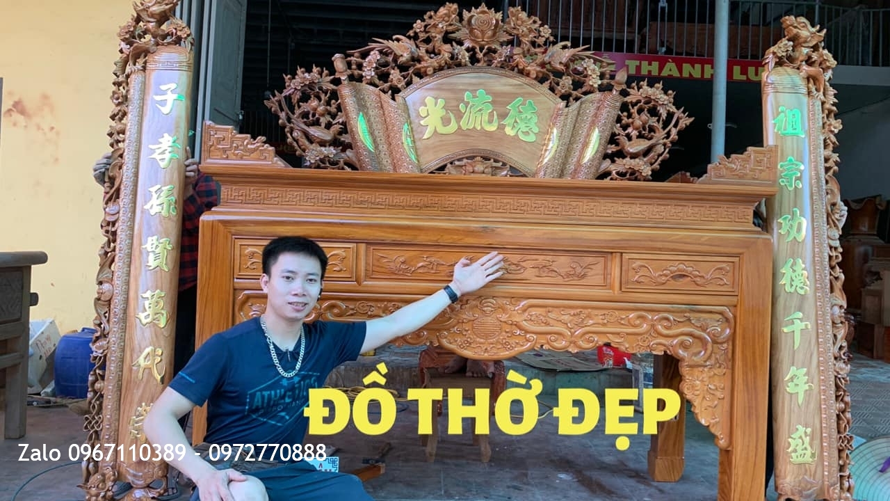 Bàn Thờ Triện, Cuốn Thư Câu Đối Gỗ Gõ Đỏ Cho Chú Huynh Ở Quang Lãng, Phú Xuyên, Hà Nội