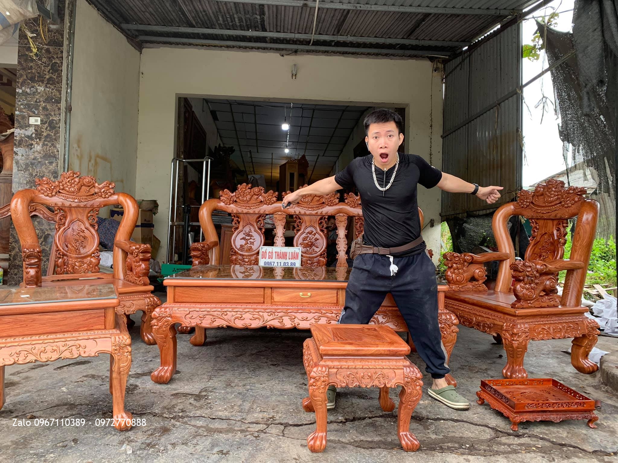 Bộ Bàn Ghế Minh Nghê Gỗ Hương Đá Siêu To Vip. A Hưng Thái Nguyên.