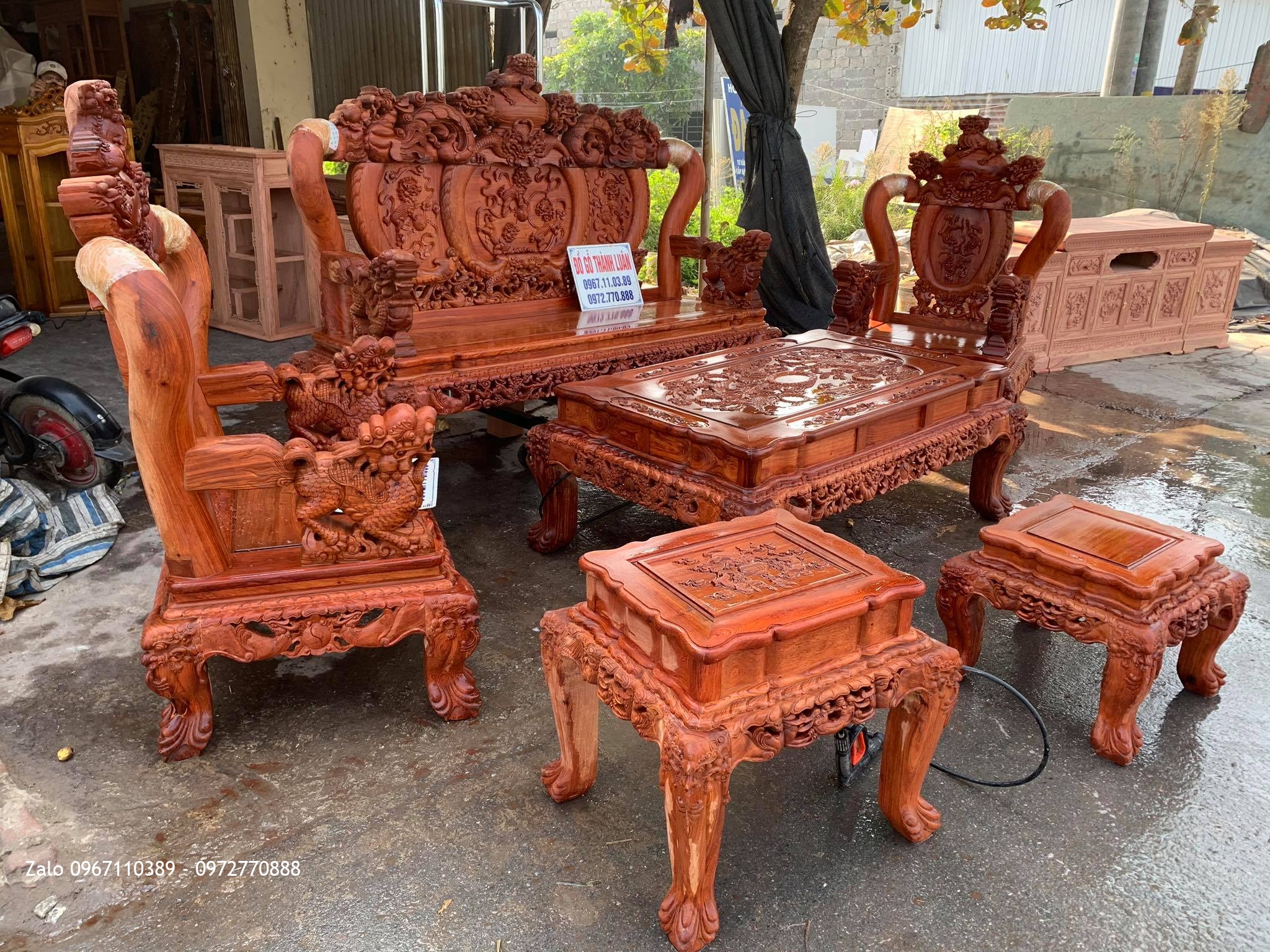 Bộ Ghế Nghê Bảo Đỉnh Cột 12. Gồm 6 Món Vip Gỗ Hương..