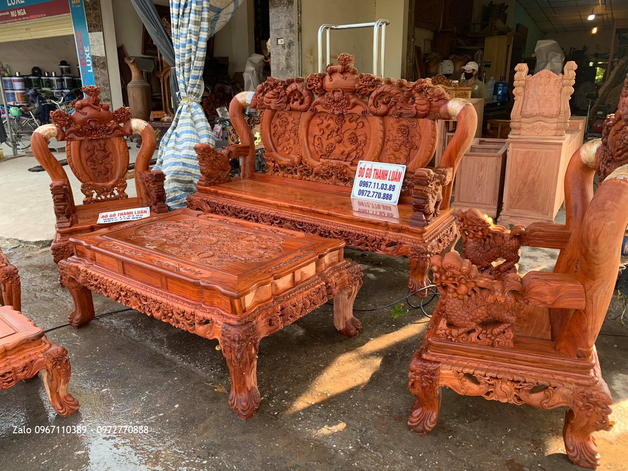 Bộ Ghế Nghê Bảo Đỉnh Cột 12. Gồm 6 Món Vip Gỗ Hương..
