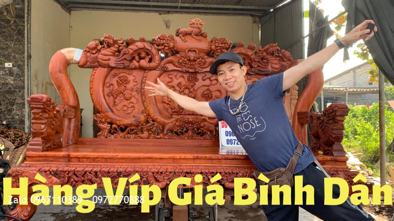 Bộ Ghế Nghê Bảo Đỉnh Cột 12. Gồm 6 Món Vip Gỗ Hương