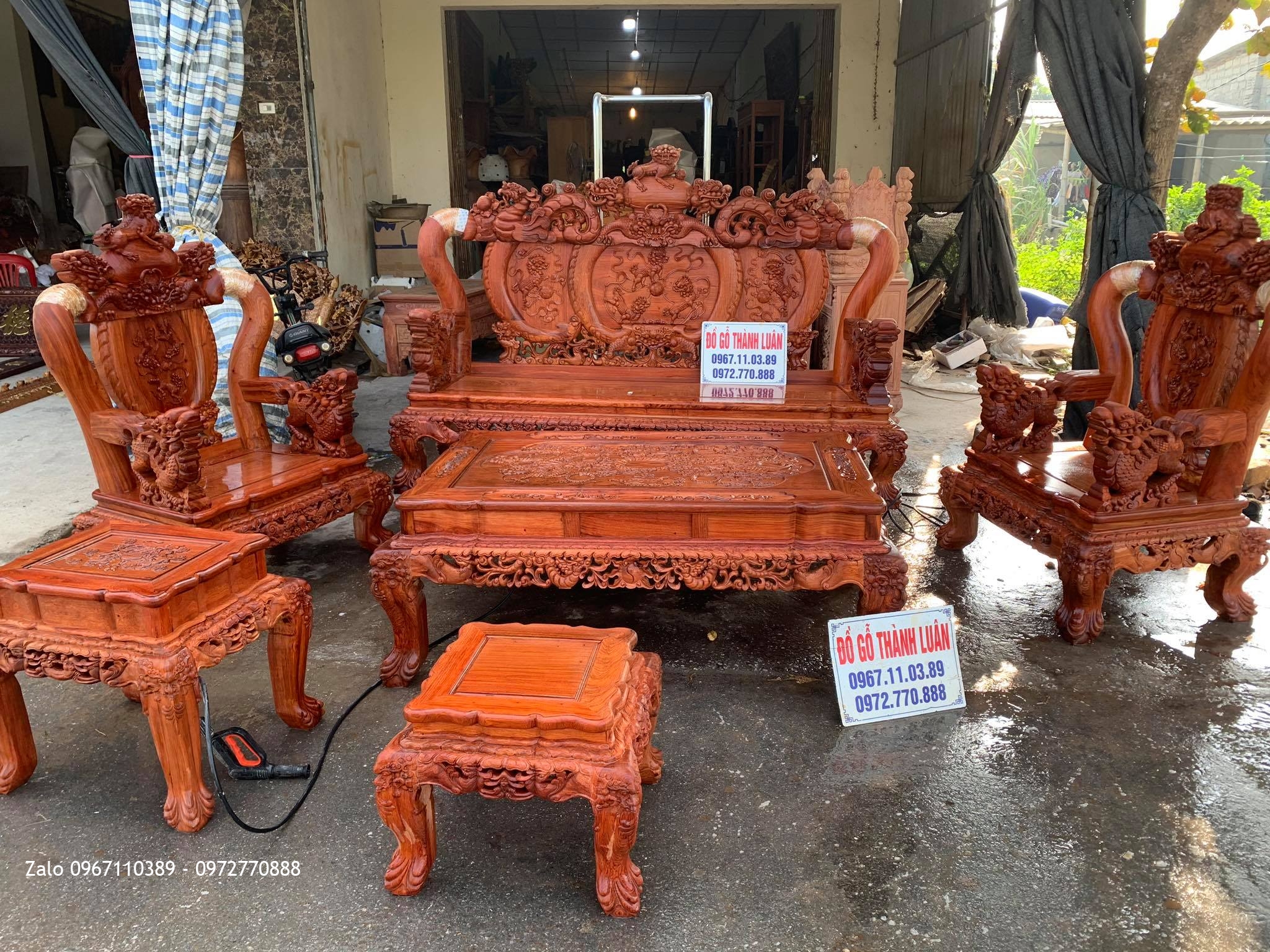 Bộ Ghế Nghê Bảo Đỉnh Cột 12. Gồm 6 Món Vip Gỗ Hương:::