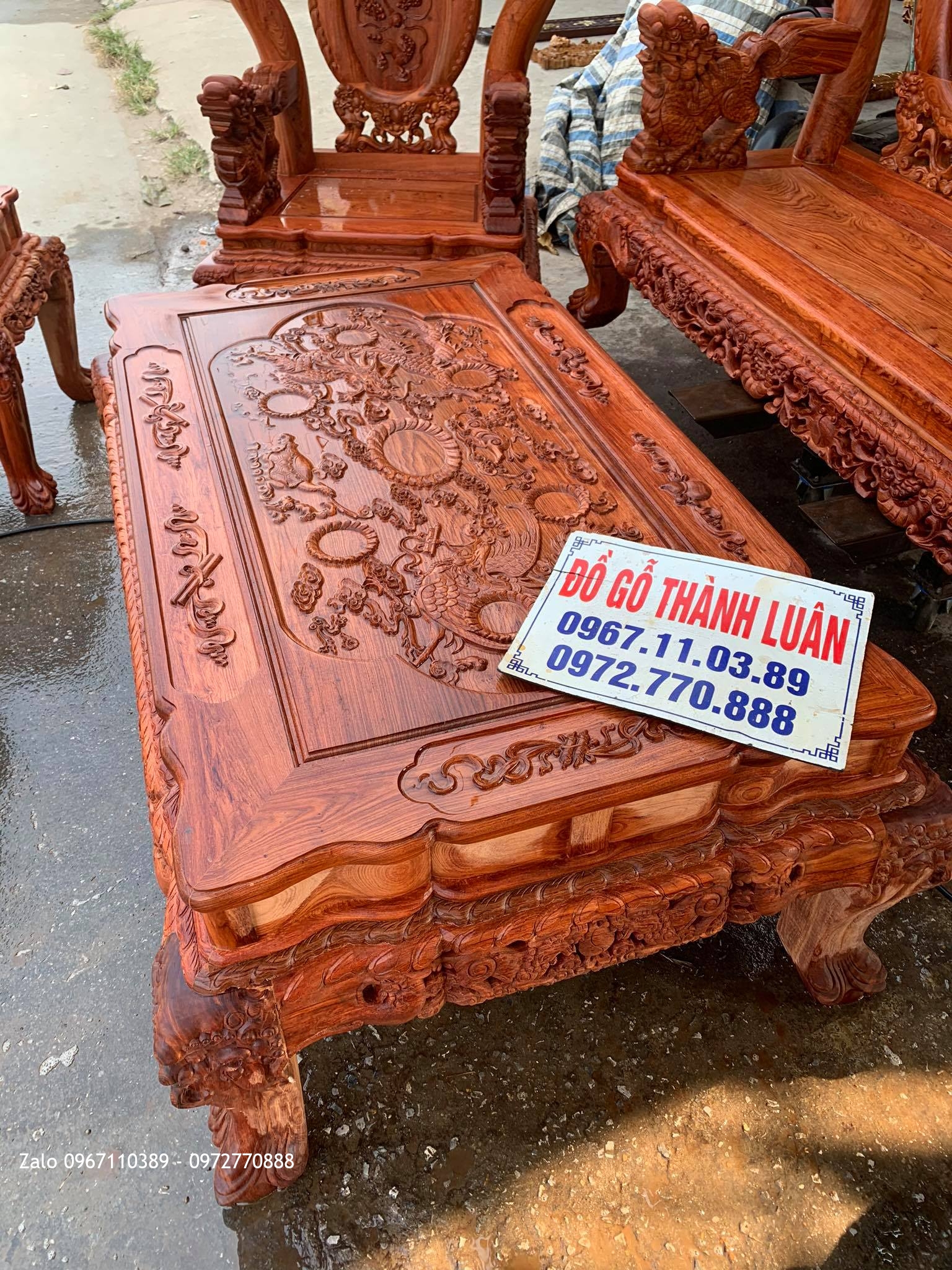 Bộ Ghế Nghê Bảo Đỉnh Cột 12. Gồm 6 Món Vip Gỗ Hương1