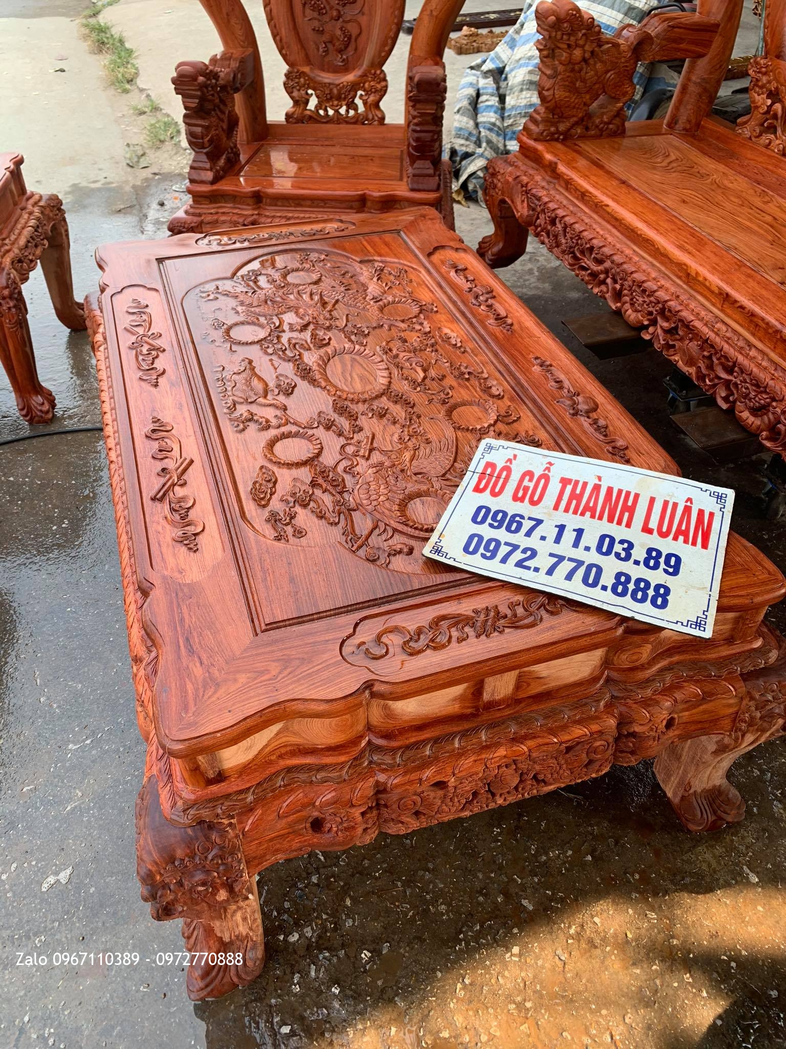 Bộ Ghế Nghê Bảo Đỉnh Cột 12. Gồm 6 Món Vip Gỗ Hương1