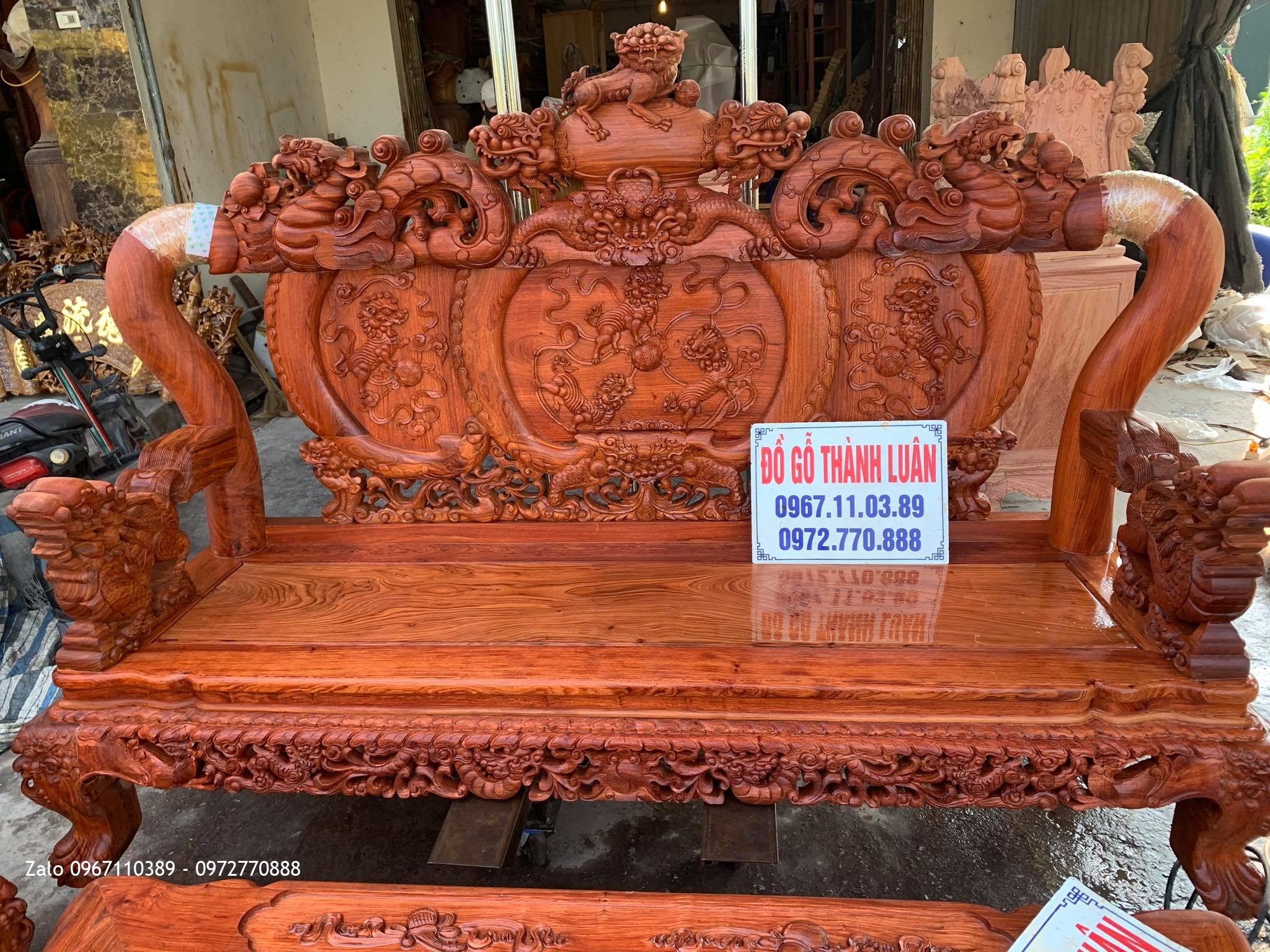 Bộ Ghế Nghê Bảo Đỉnh Cột 12. Gồm 6 Món Vip Gỗ Hương1