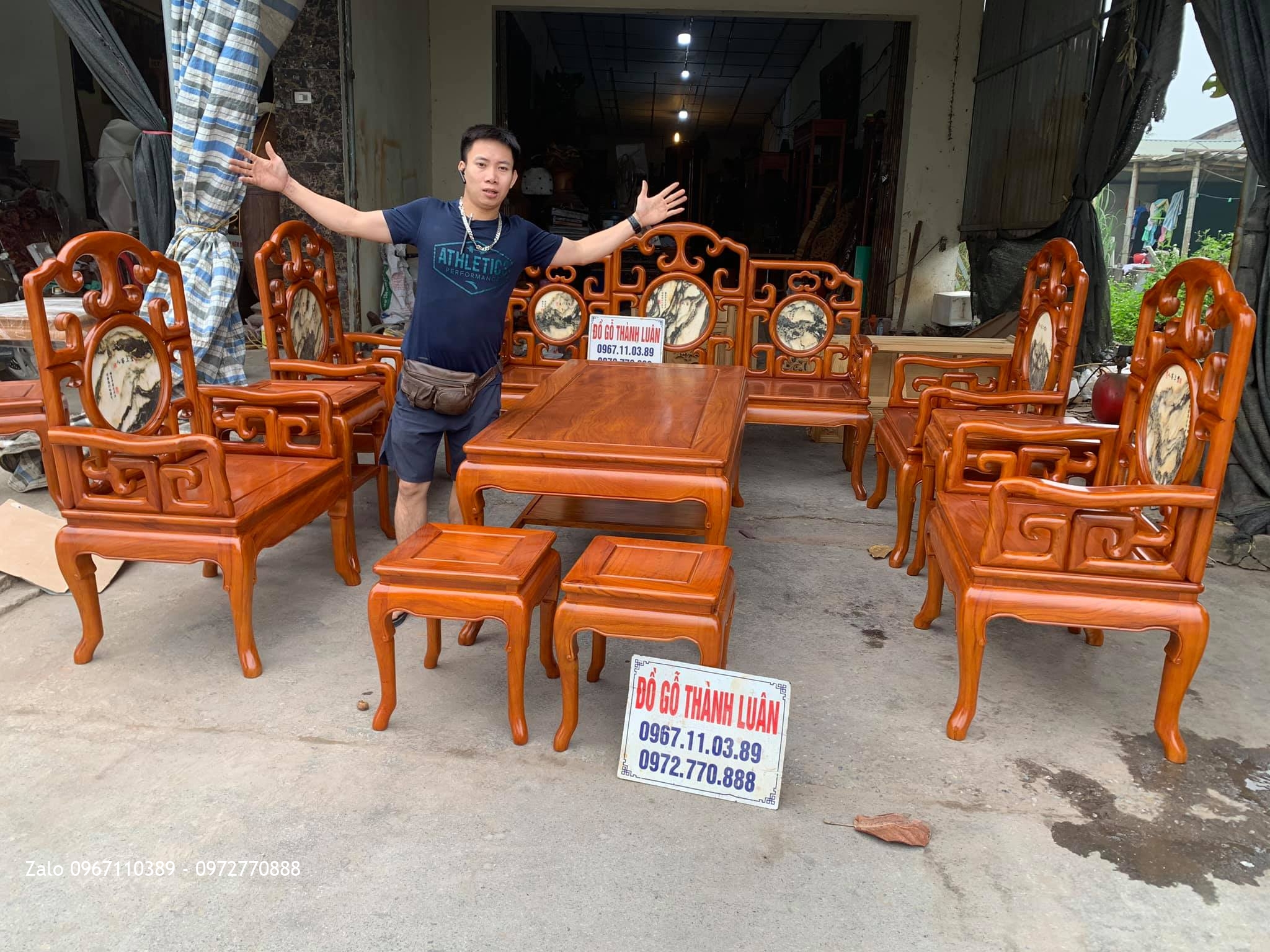 Bộ Bàn Ghế Móc Mỏ Gỗ Gõ Đỏ 10 Món. C Huân Thường Tín HN,